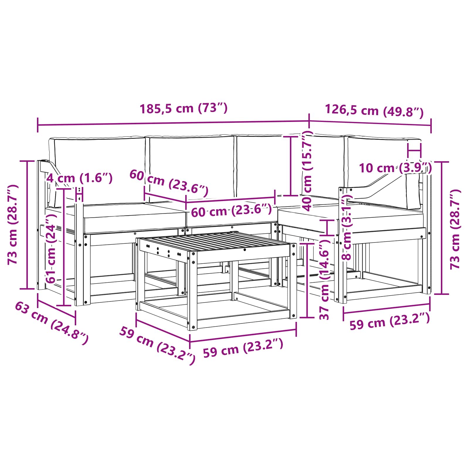 Set vanjskih sofa s jastukom 5 pcs Bijela i bež