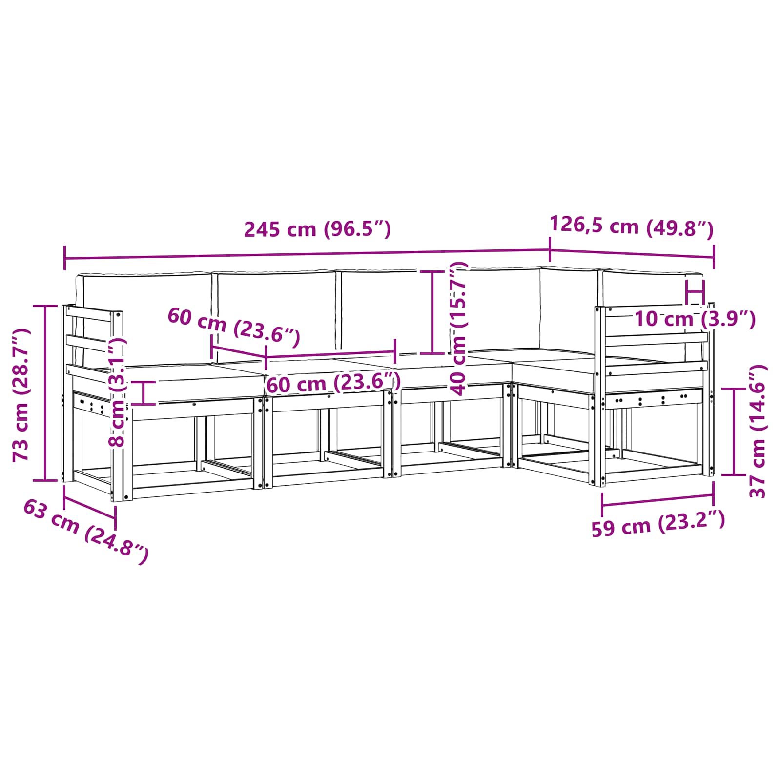 Set vanjskih sofa s jastukom 5 pcs Bijela i bež