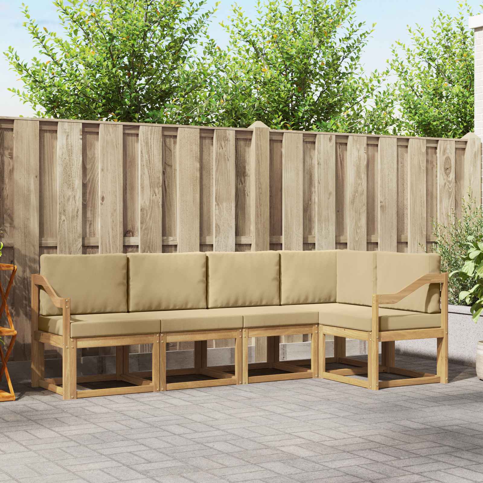 Set vanjskih sofa s jastukom 5 pcs Bijela i bež