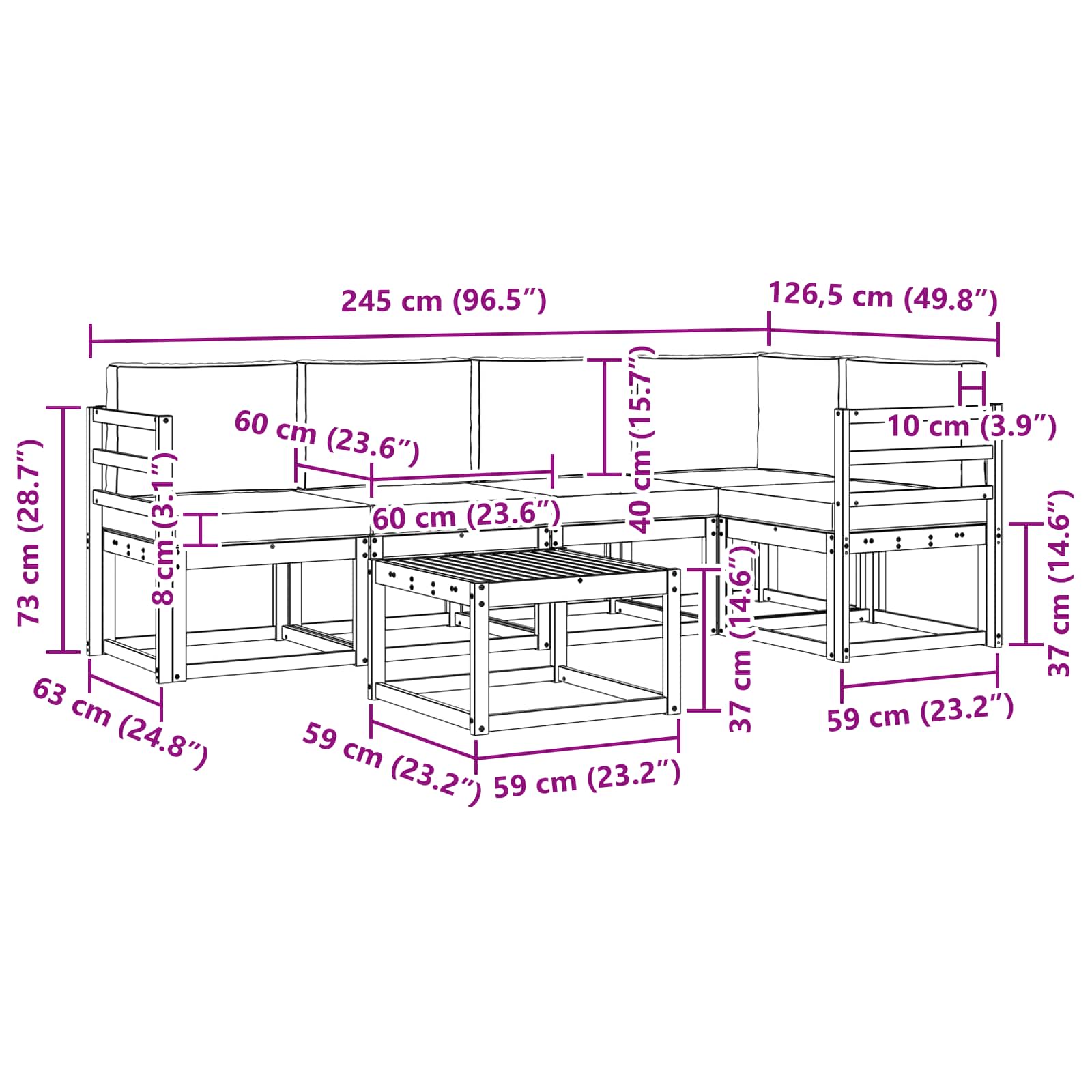 Set vanjskih sofa 6 pcs Bijela i bež Čvrsto drvo akacije