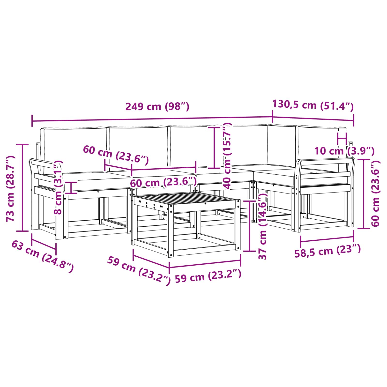 Set vanjskih sofa 6 pcs Bijela i antracit Čvrsto drvo akacije