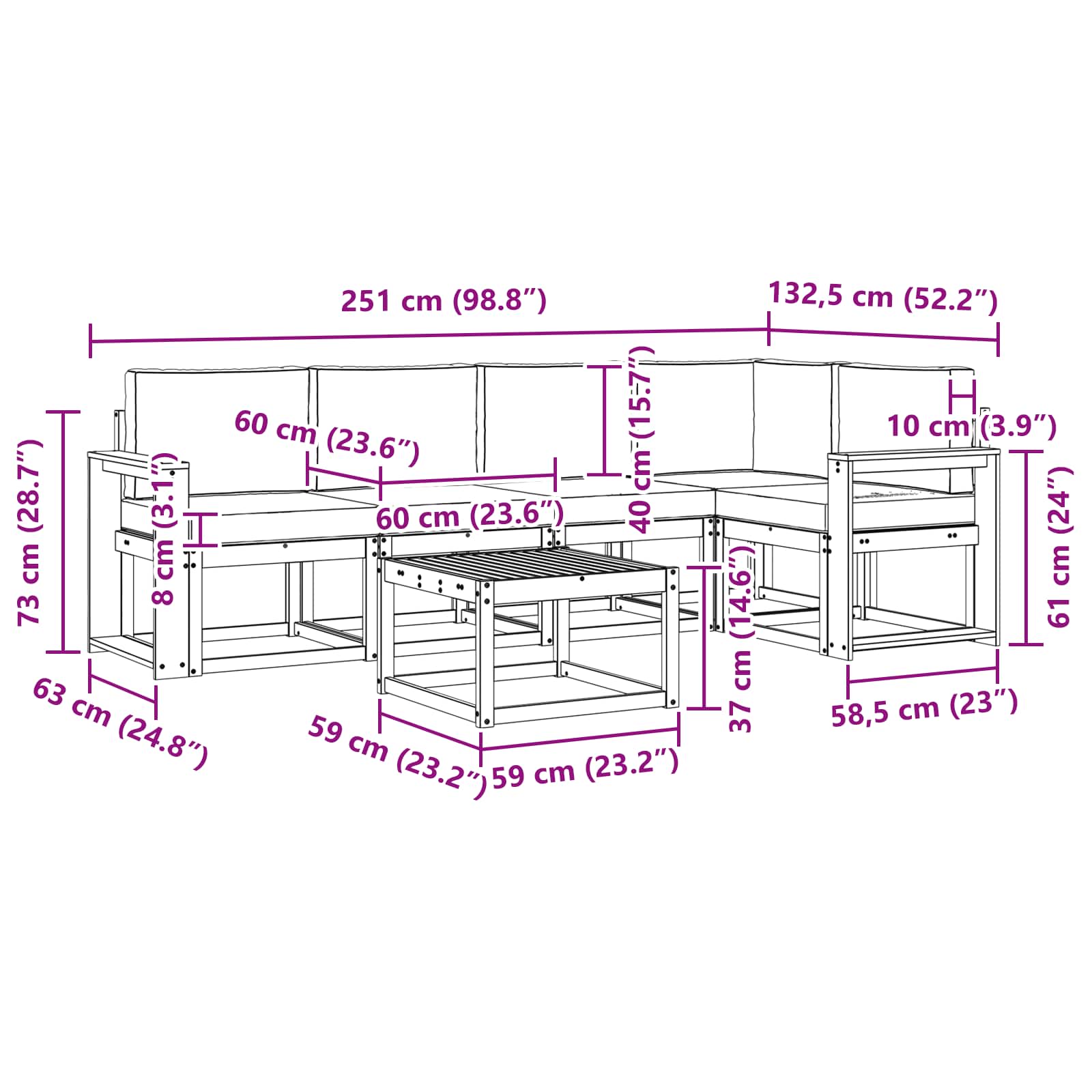 Set vanjskih sofa 6 pcs Bijela i antracit Čvrsto drvo akacije