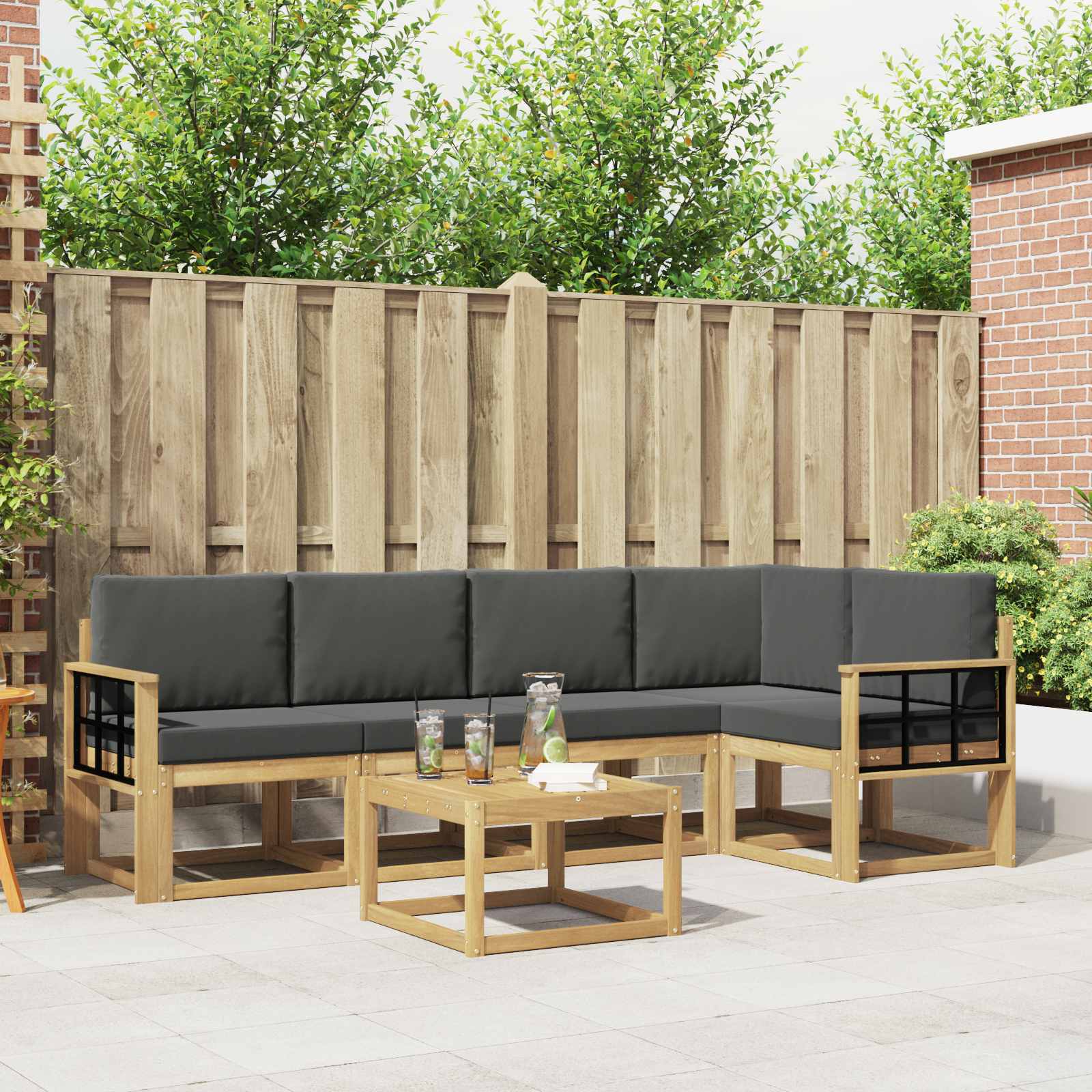 Set vanjskih sofa 6 pcs Bijela i antracit Čvrsto drvo akacije