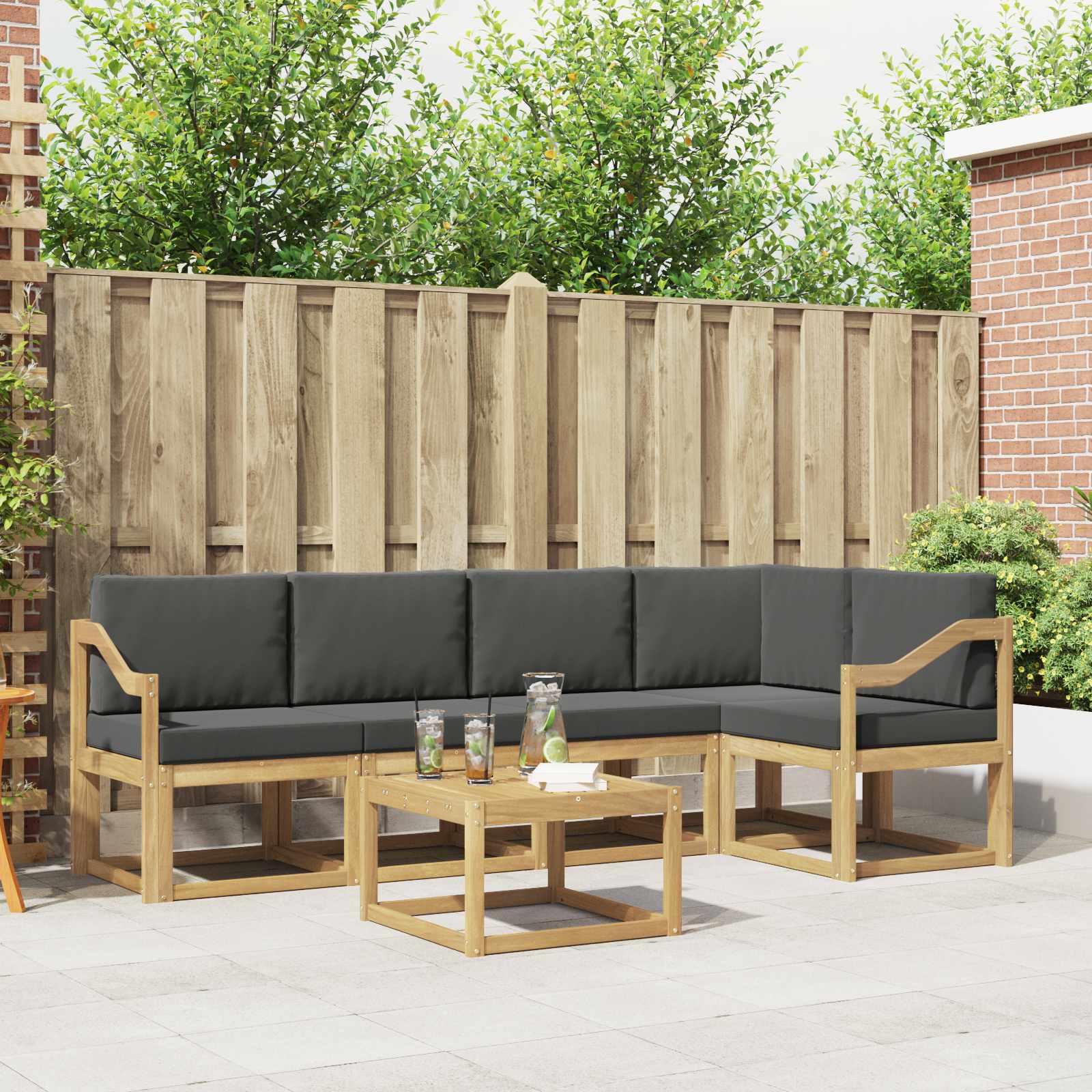 Set vanjskih sofa 6 pcs Bijela i antracit Čvrsto drvo akacije