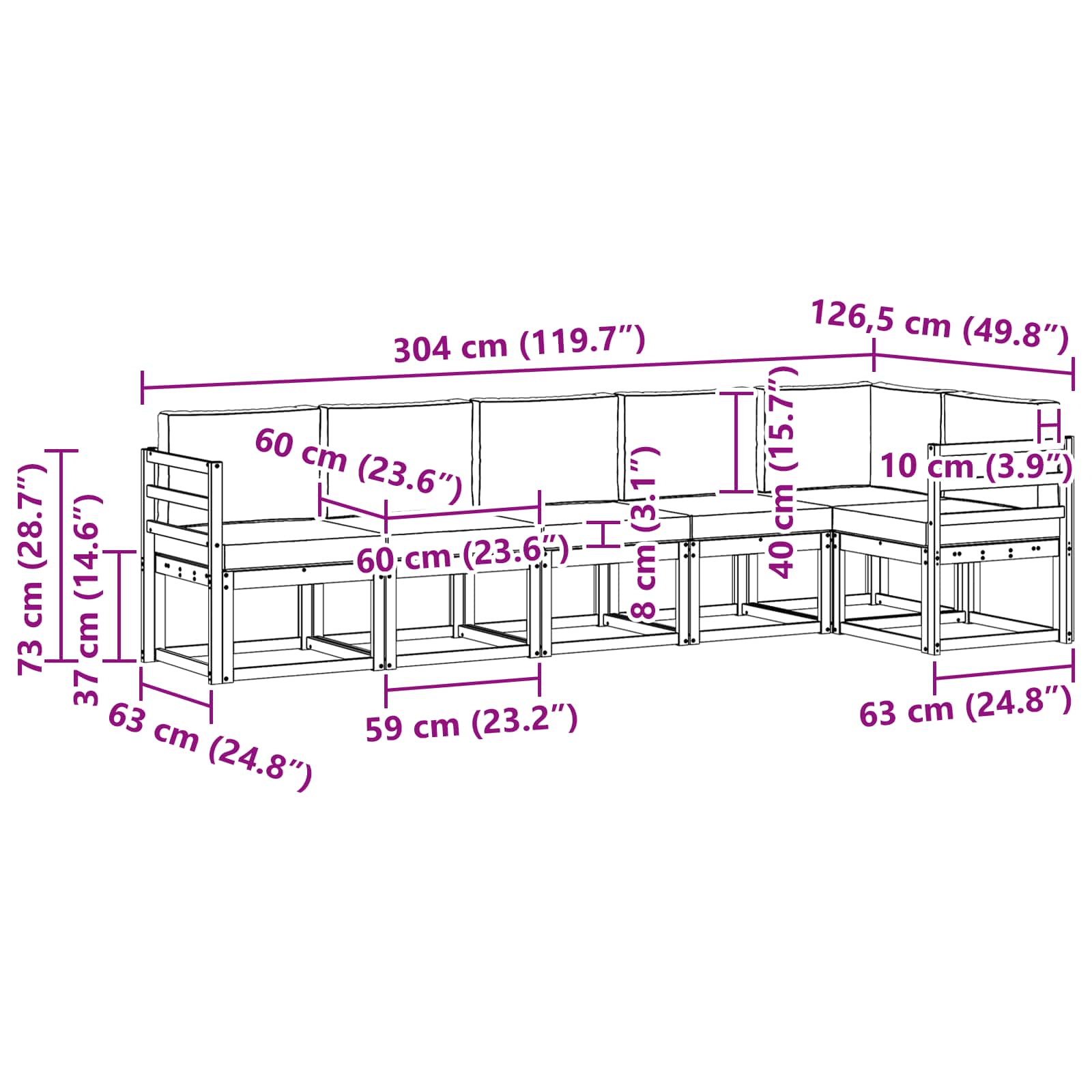 Set vanjskih sofa s jastukom 6 pcs Bijela i krem Poliester