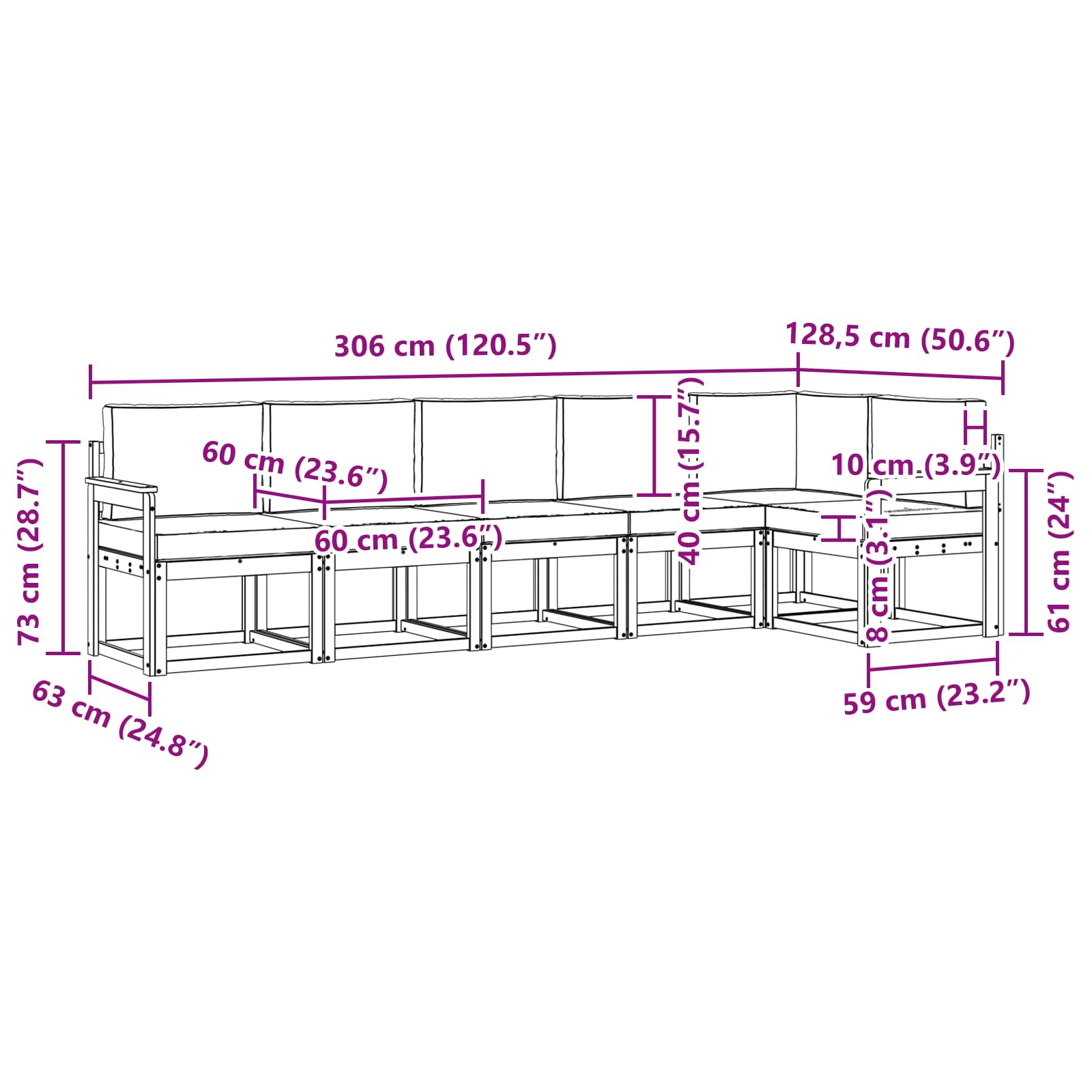 Set vanjskih sofa s jastukom 6 pcs Bijela i krem Poliester
