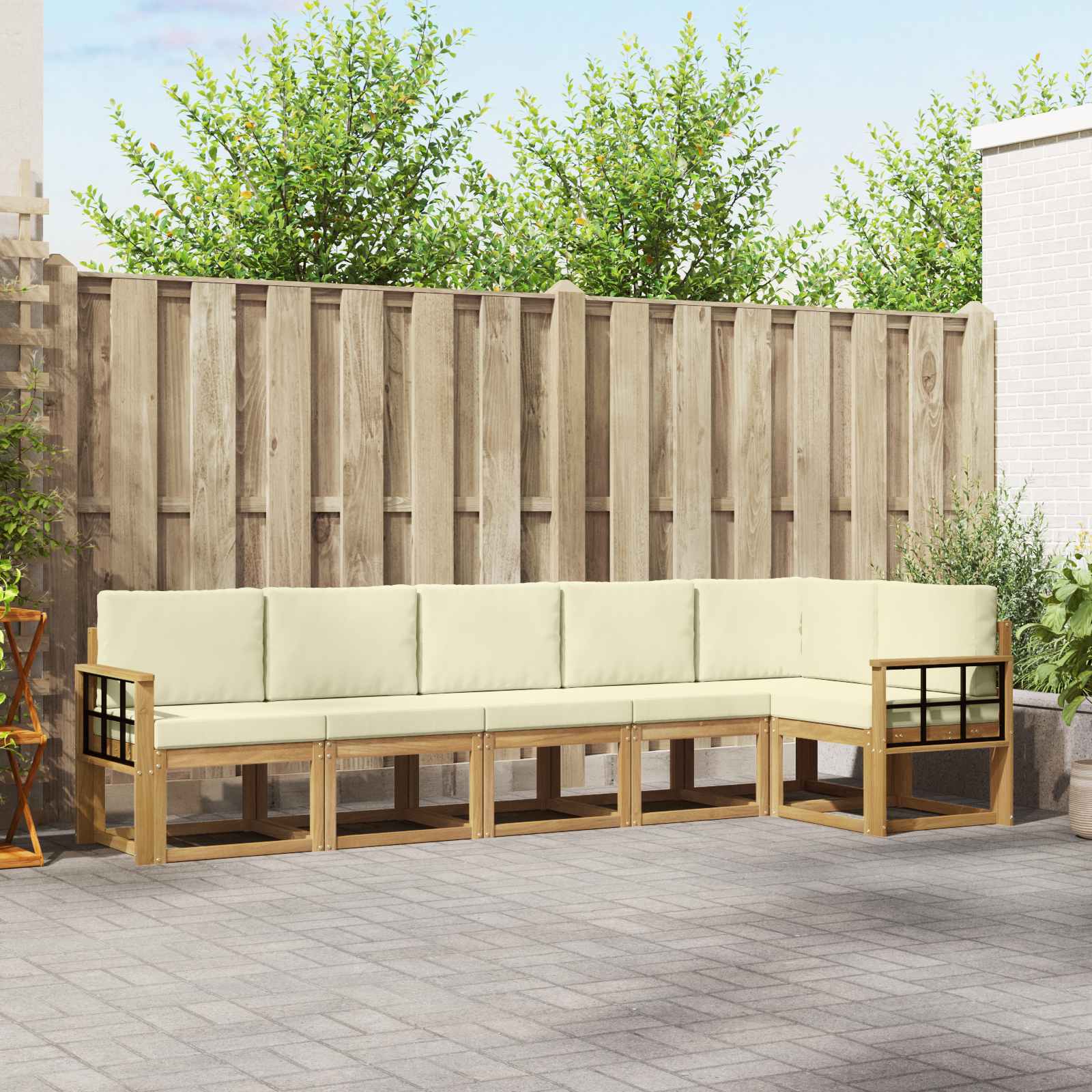 Set vanjskih sofa s jastukom 6 pcs Bijela i krem Poliester