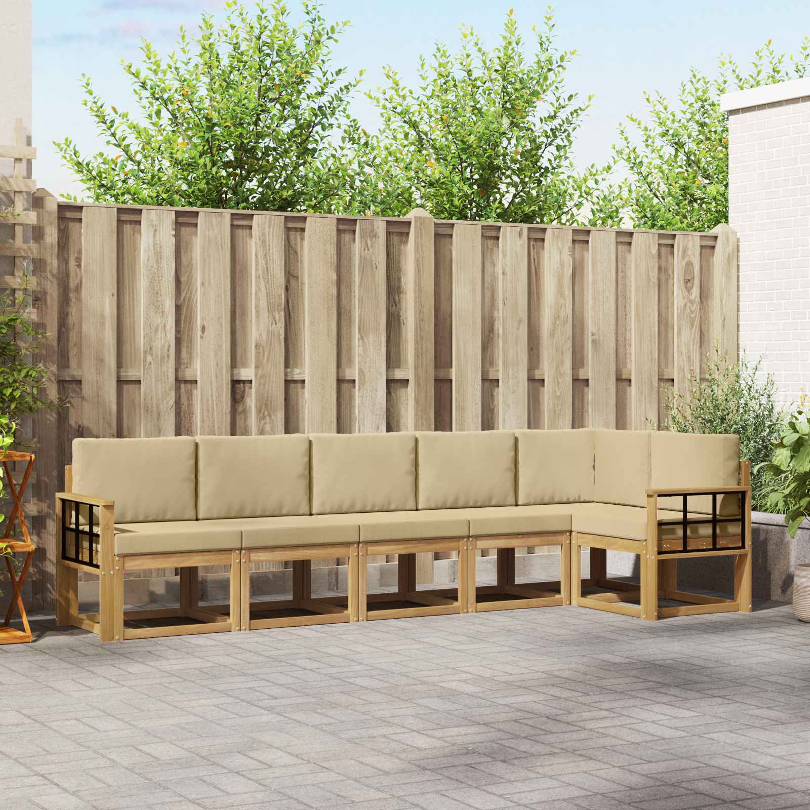 Set vanjskih sofa s jastukom 6 pcs Bijela i bež Poliester