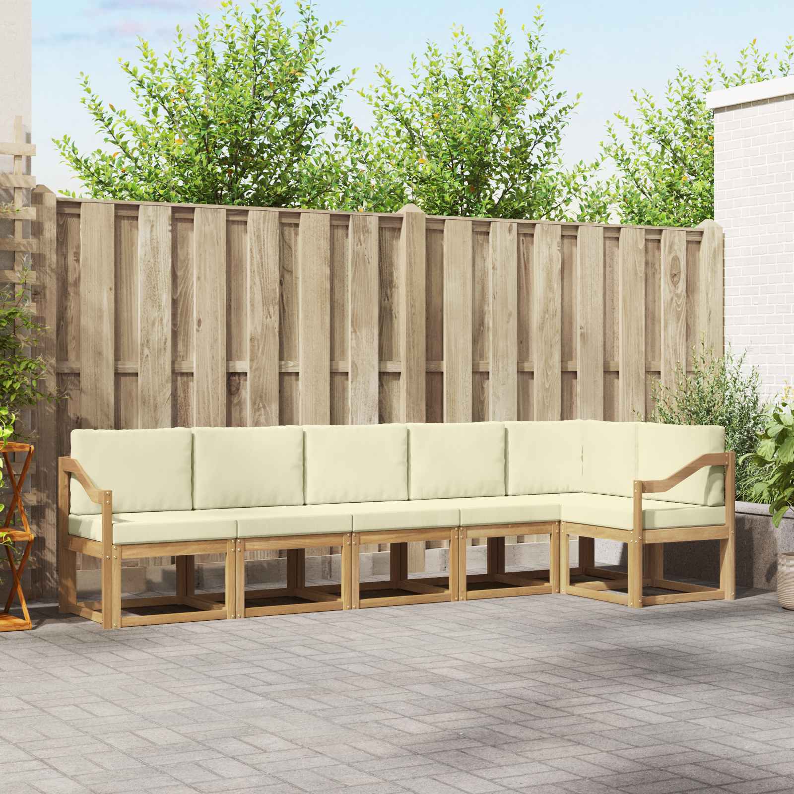 Set vanjskih sofa s jastukom 6 pcs Bijela i krem Poliester
