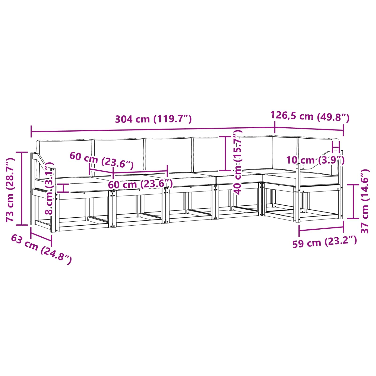 Set vanjskih sofa s jastukom 6 pcs Bijela i krem Poliester