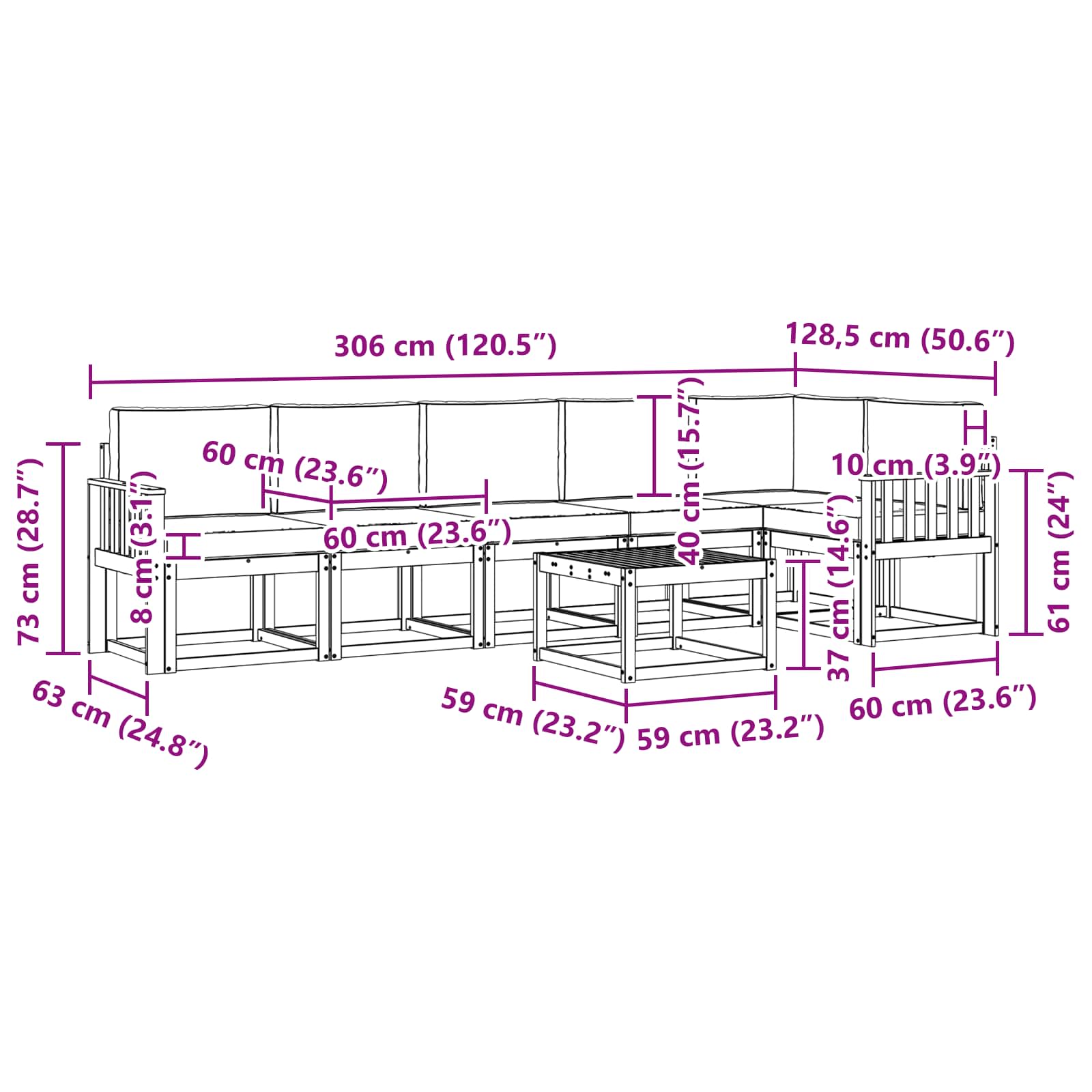 Set vanjskih sofa s jastukom 7 pcs Bijela i bež Poliester