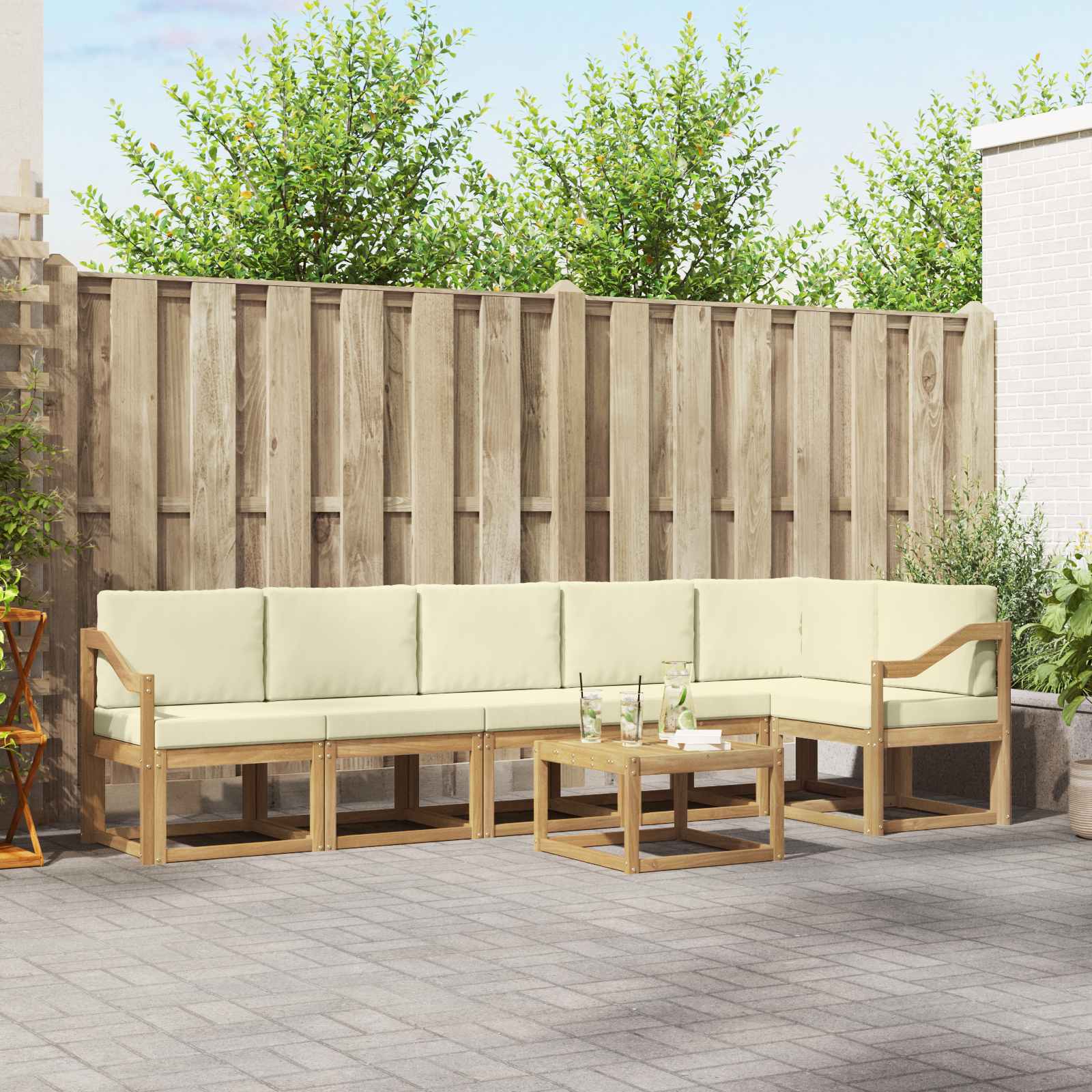 Set vanjskih sofa s jastukom 7 pcs Bijela i krem Poliester