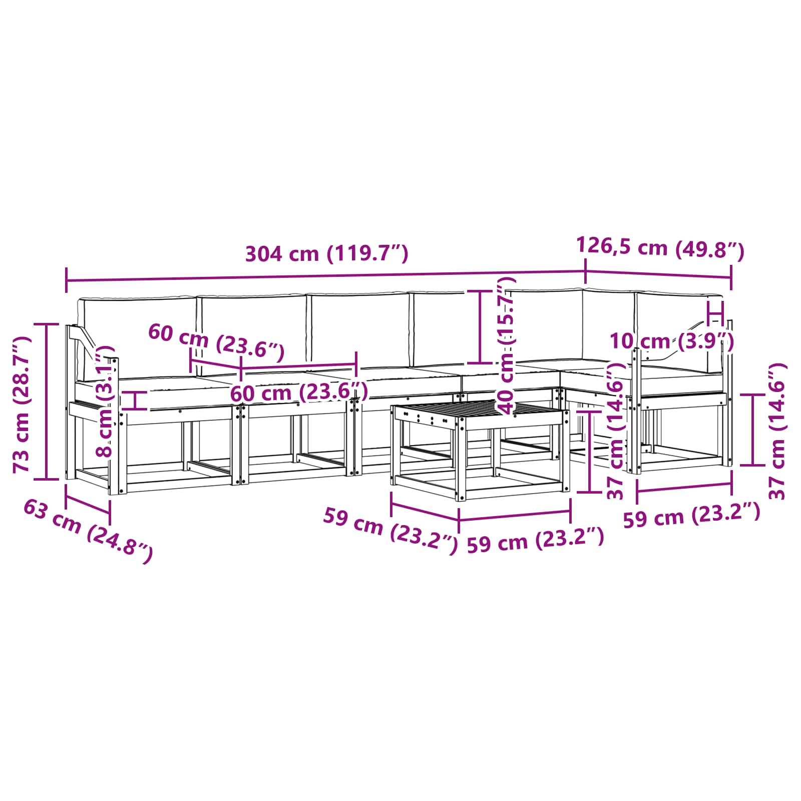 Set vanjskih sofa s jastukom 7 pcs Bijela i bež Poliester