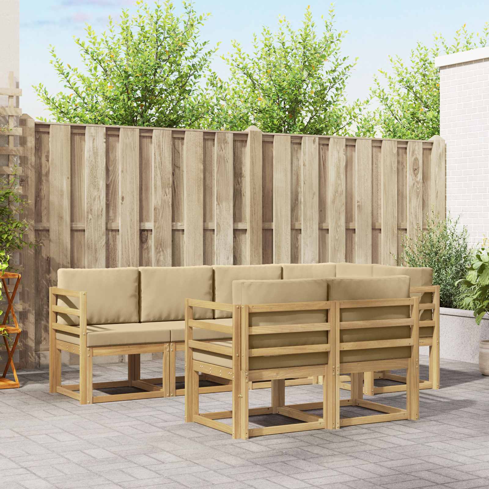 Set vanjskih sofa s jastukom 7 pcs Bijela i bež Poliester