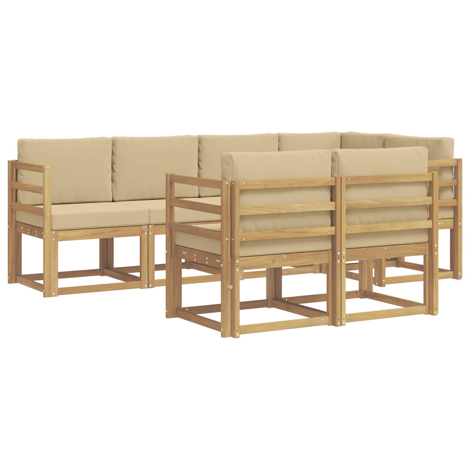 Set vanjskih sofa s jastukom 7 pcs Bijela i bež Poliester