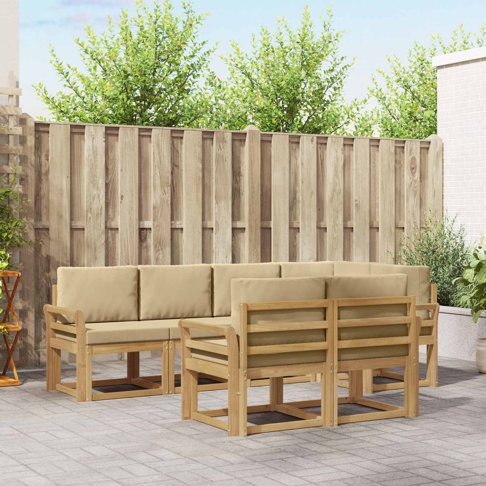 Set vanjskih sofa s jastukom 7 pcs Bijela i bež Poliester