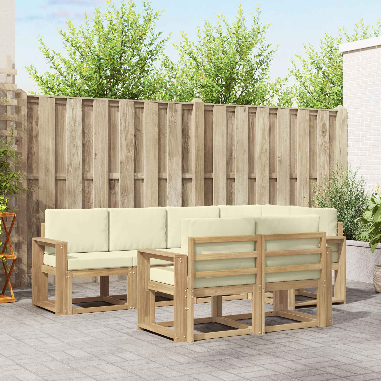 Set vanjskih sofa s jastukom 7 pcs Bijela i krem Poliester