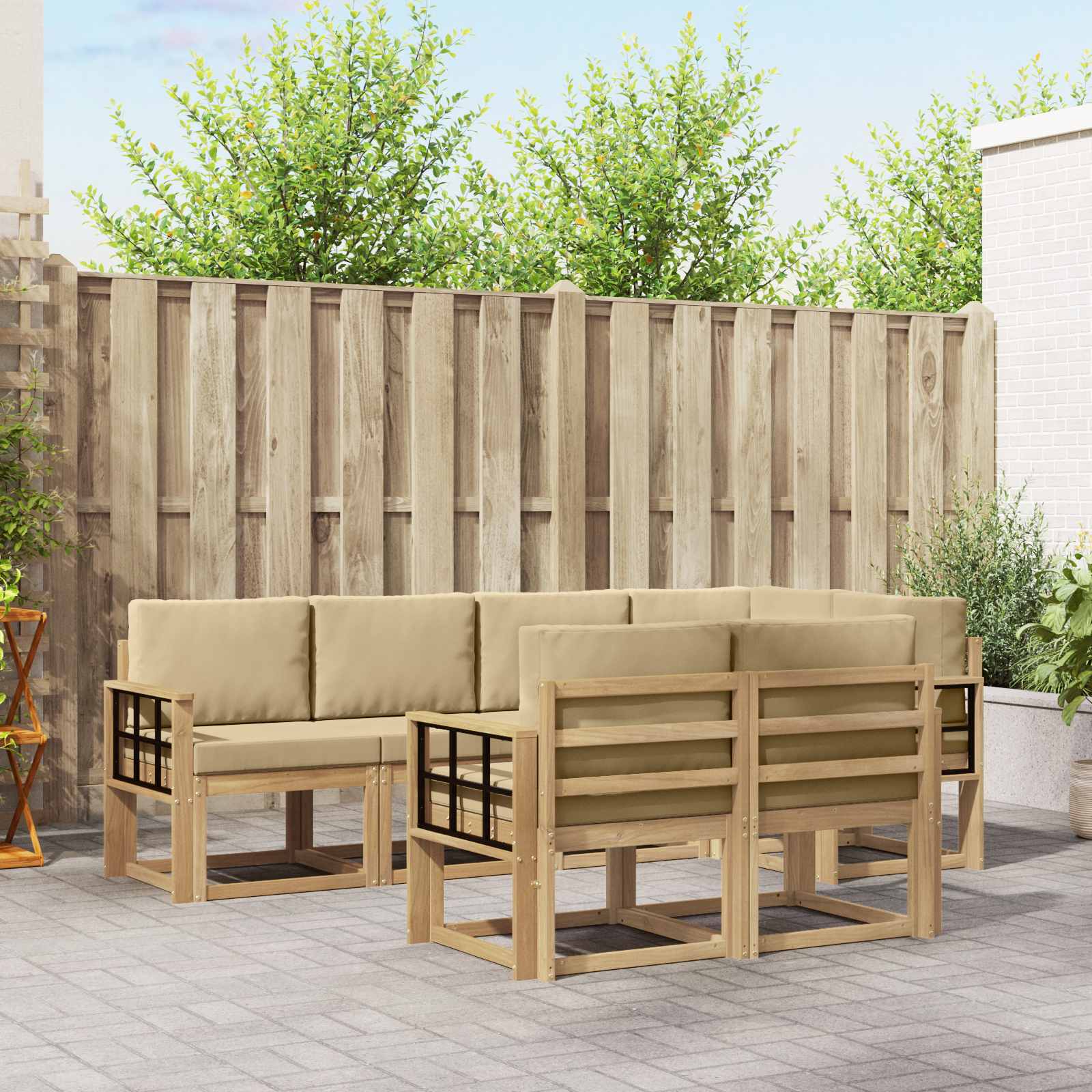 Set vanjskih sofa s jastukom 7 pcs Bijela i bež Poliester