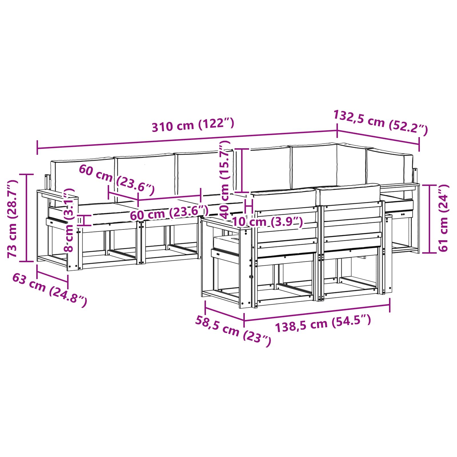 Set vanjskih sofa s jastukom 8 pcs Bijela i krem Poliester