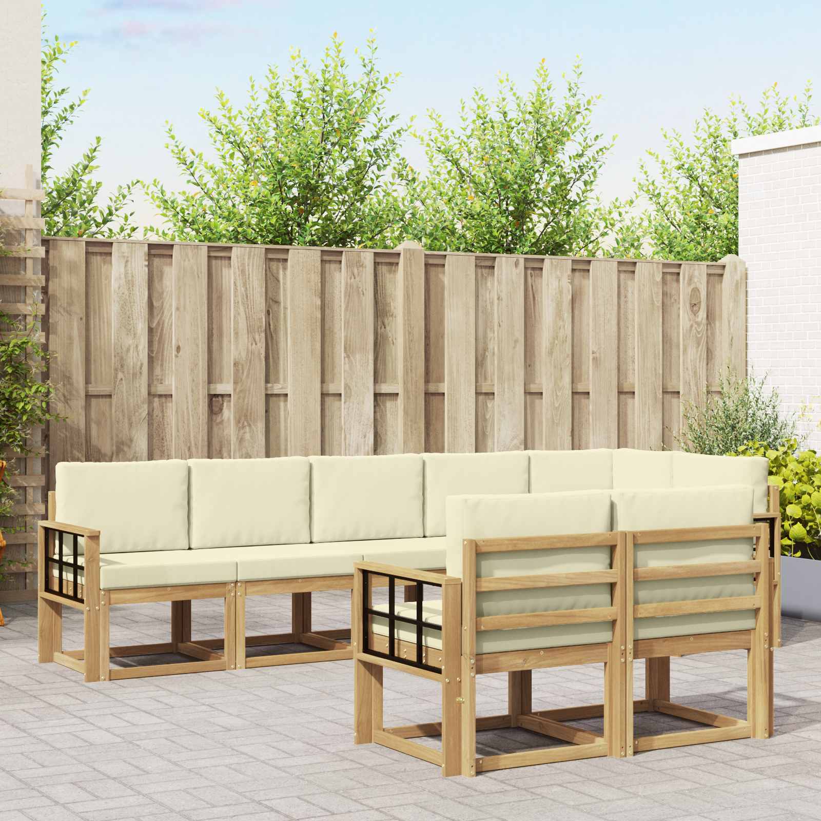 Set vanjskih sofa s jastukom 8 pcs Bijela i krem Poliester