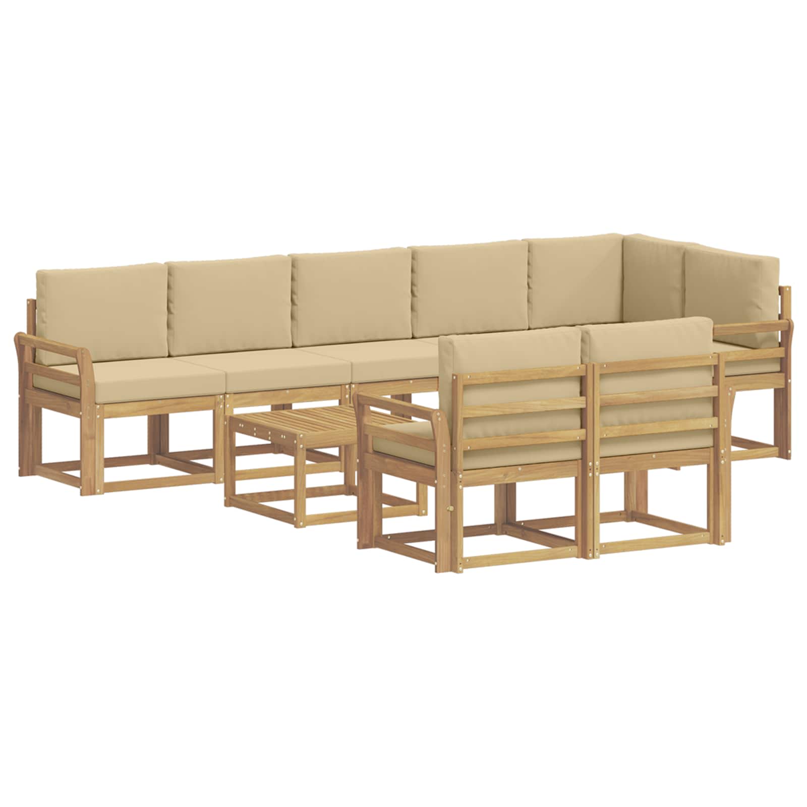 Set vanjskih sofa s jastukom 9 pcs Bijela i bež Poliester