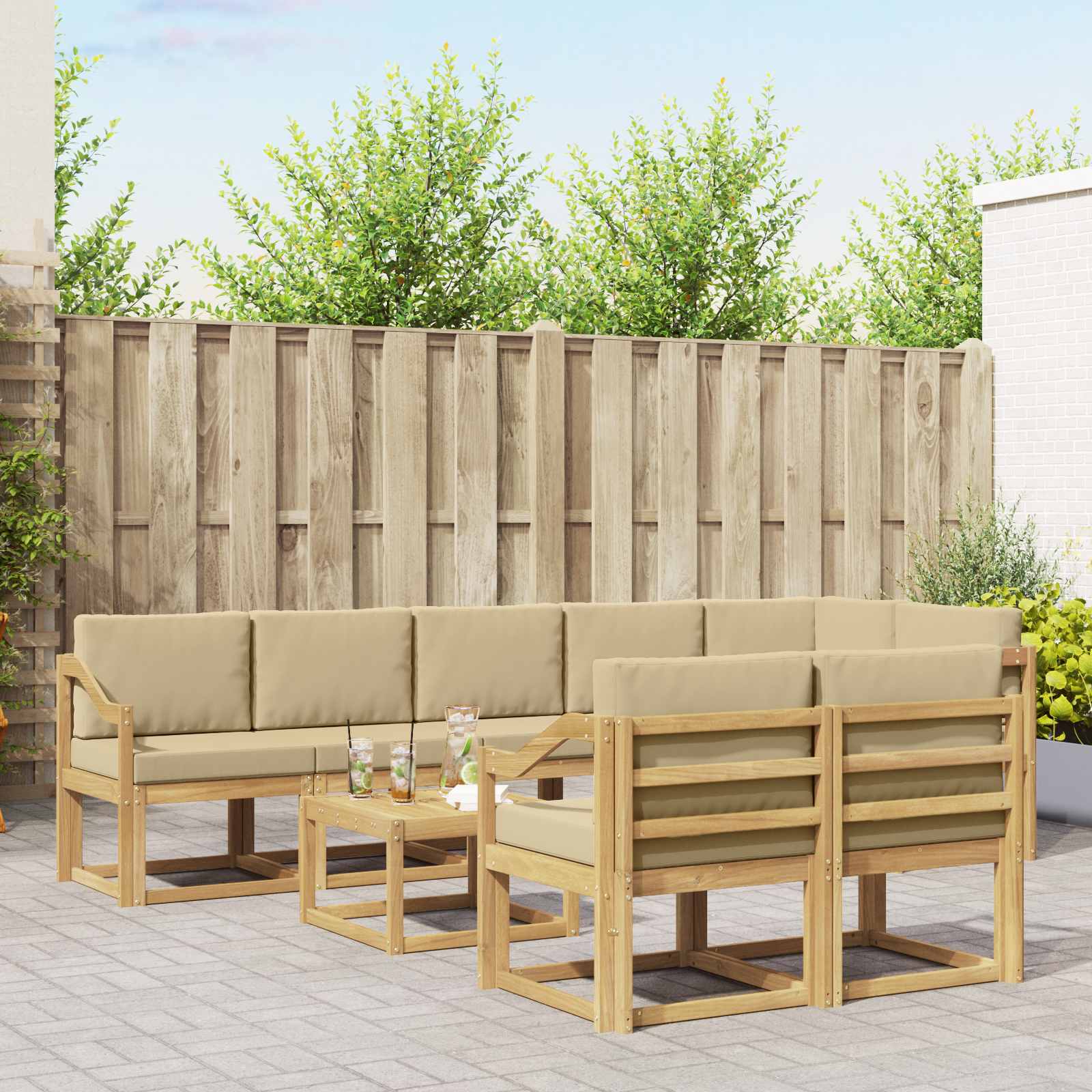 Set vanjskih sofa s jastukom 9 pcs Bijela i bež Poliester