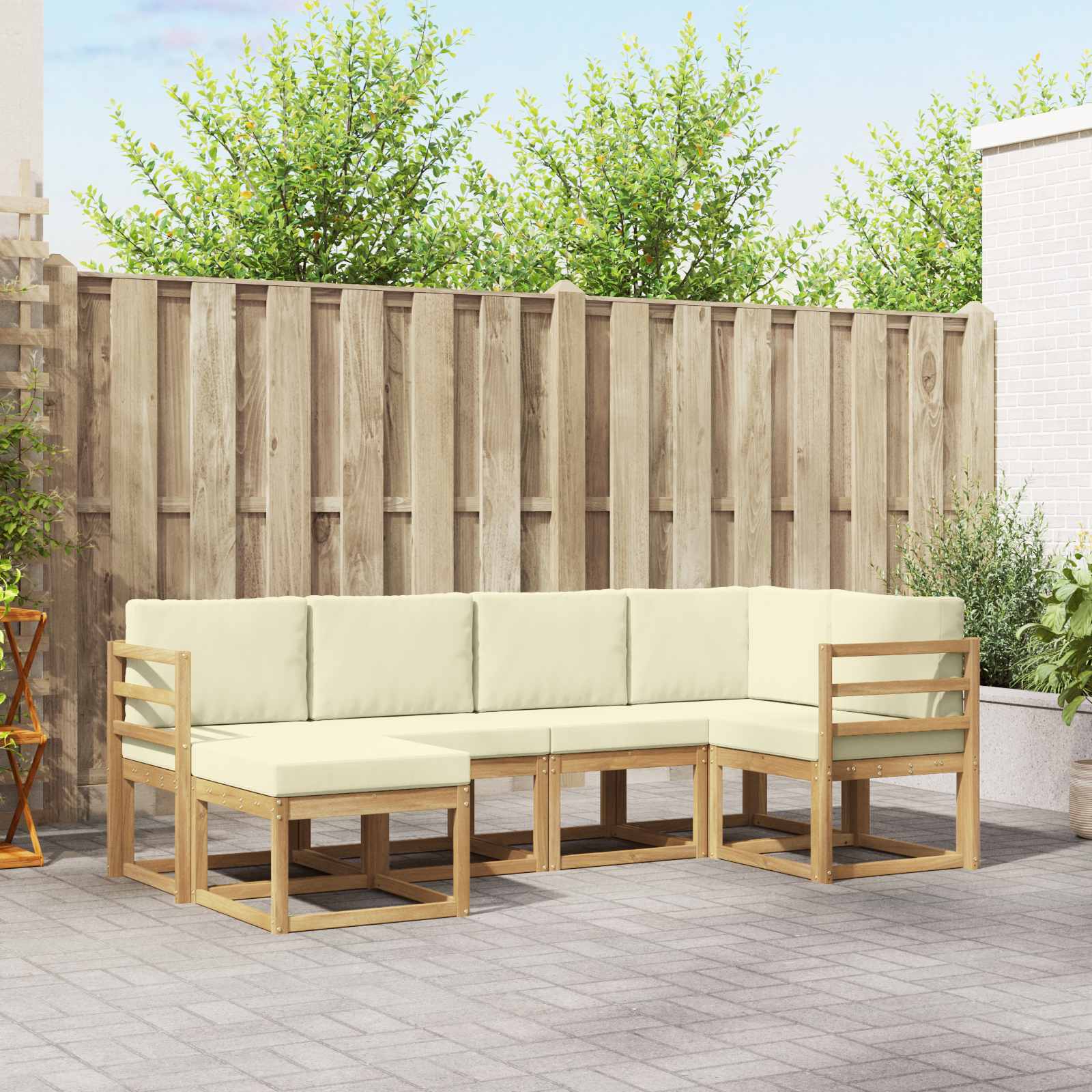 Set vanjskih sofa s jastukom 6 pcs Bijela i krem Poliester