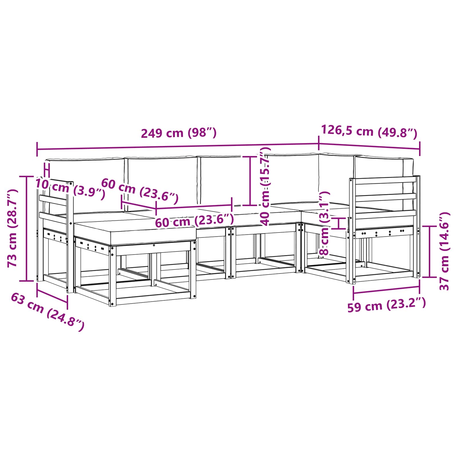 Set vanjskih sofa s jastukom 6 pcs Bijela i krem Poliester