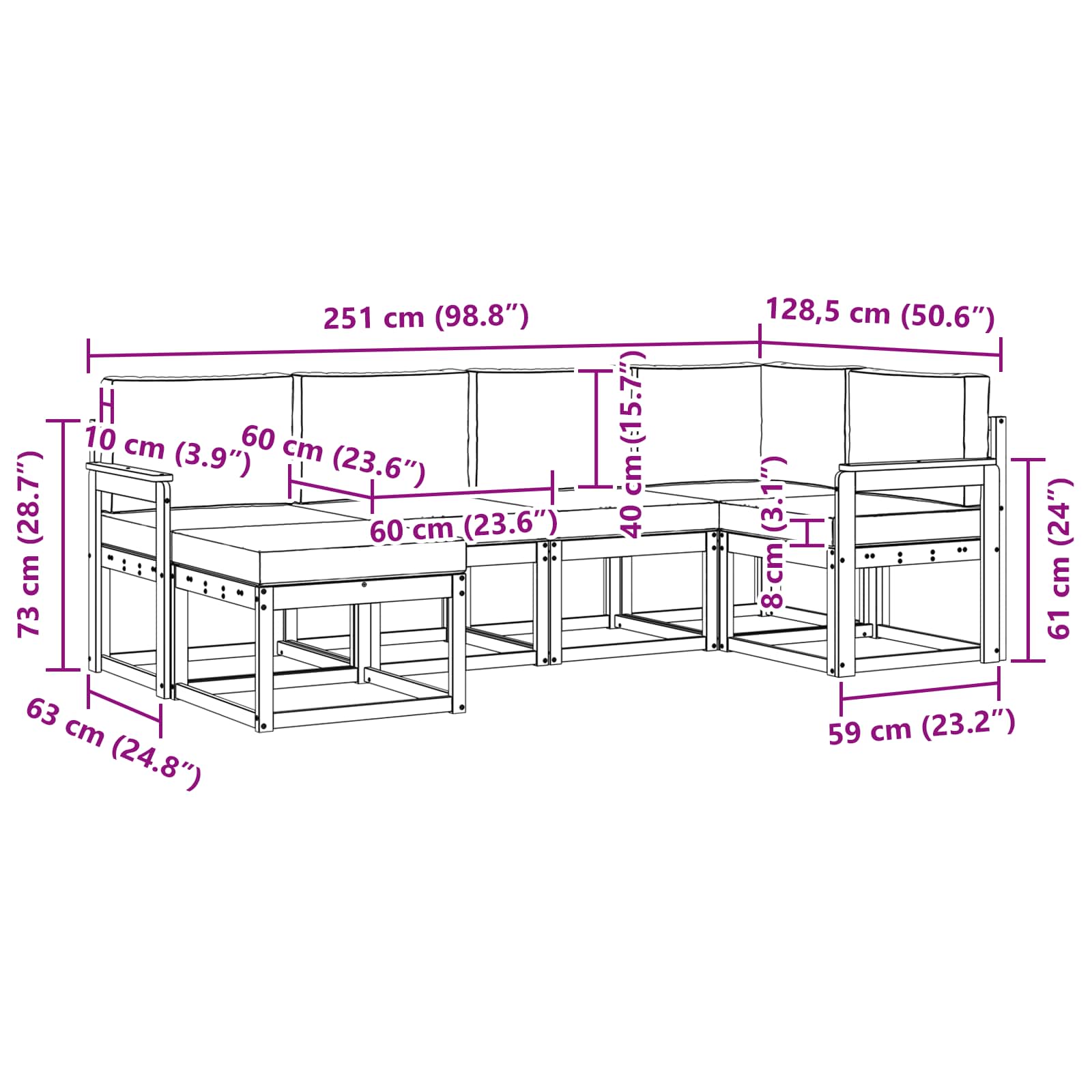 Set vanjskih sofa s jastukom 6 pcs Bijela i antracit Poliester