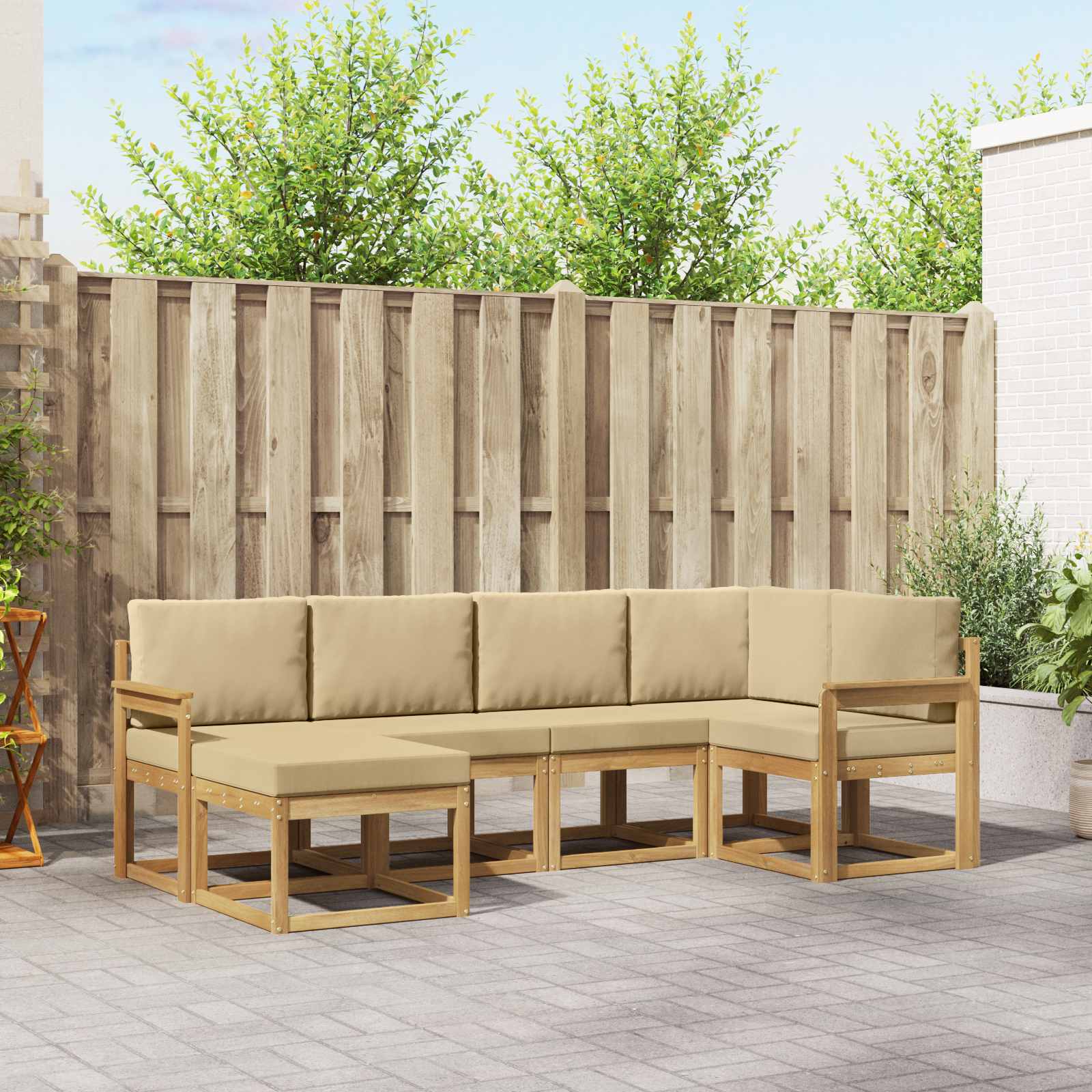 Set vanjskih sofa s jastukom 6 pcs Bijela i bež Poliester