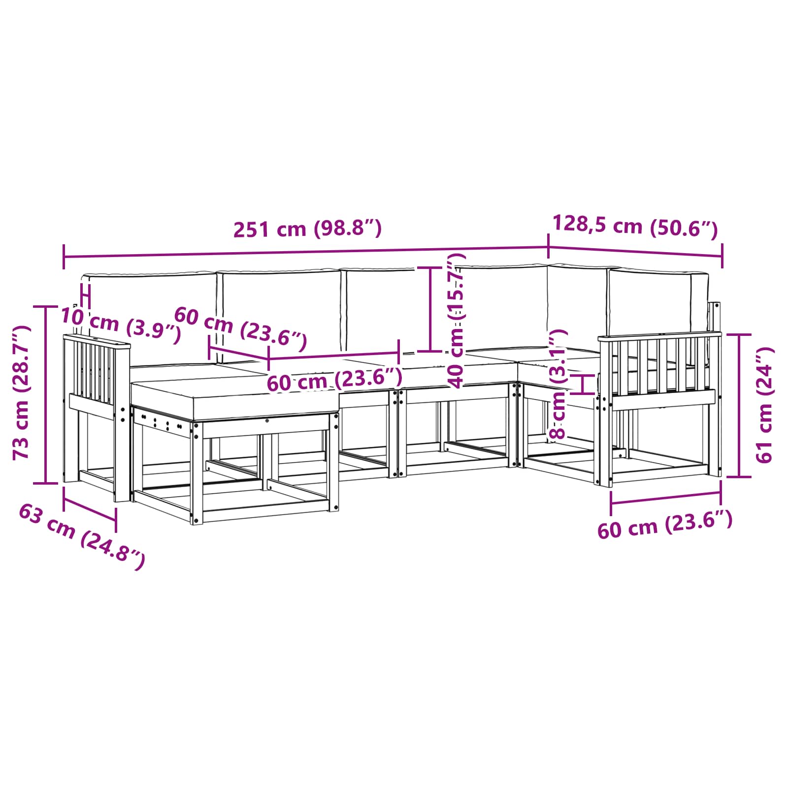 Set vanjskih sofa s jastukom 6 pcs Bijela i krem Poliester