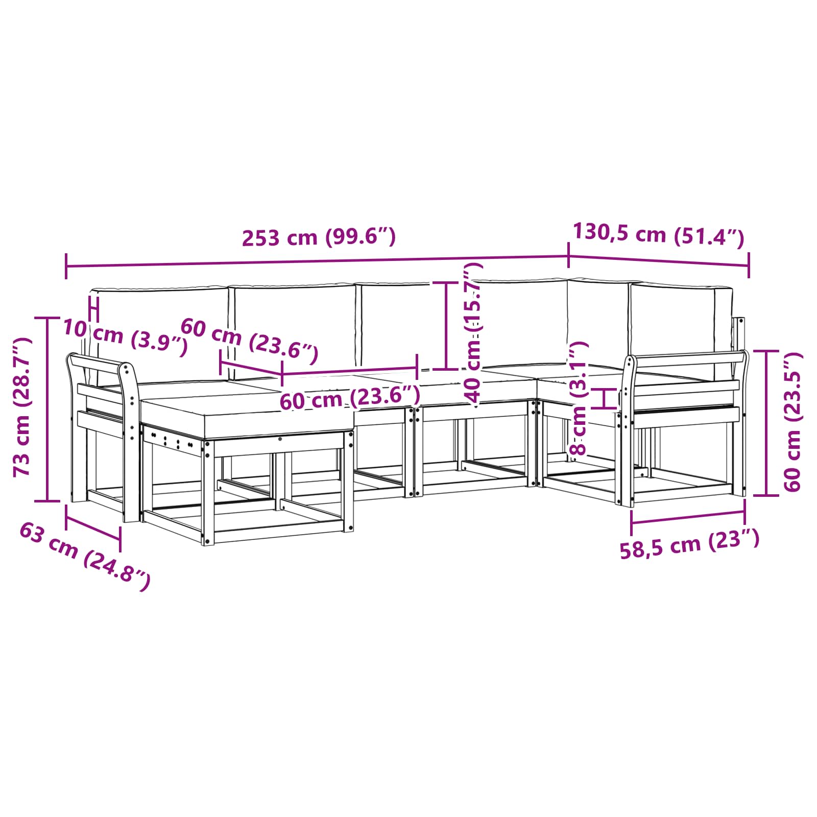 Set vanjskih sofa s jastukom 6 pcs Bijela i antracit Poliester