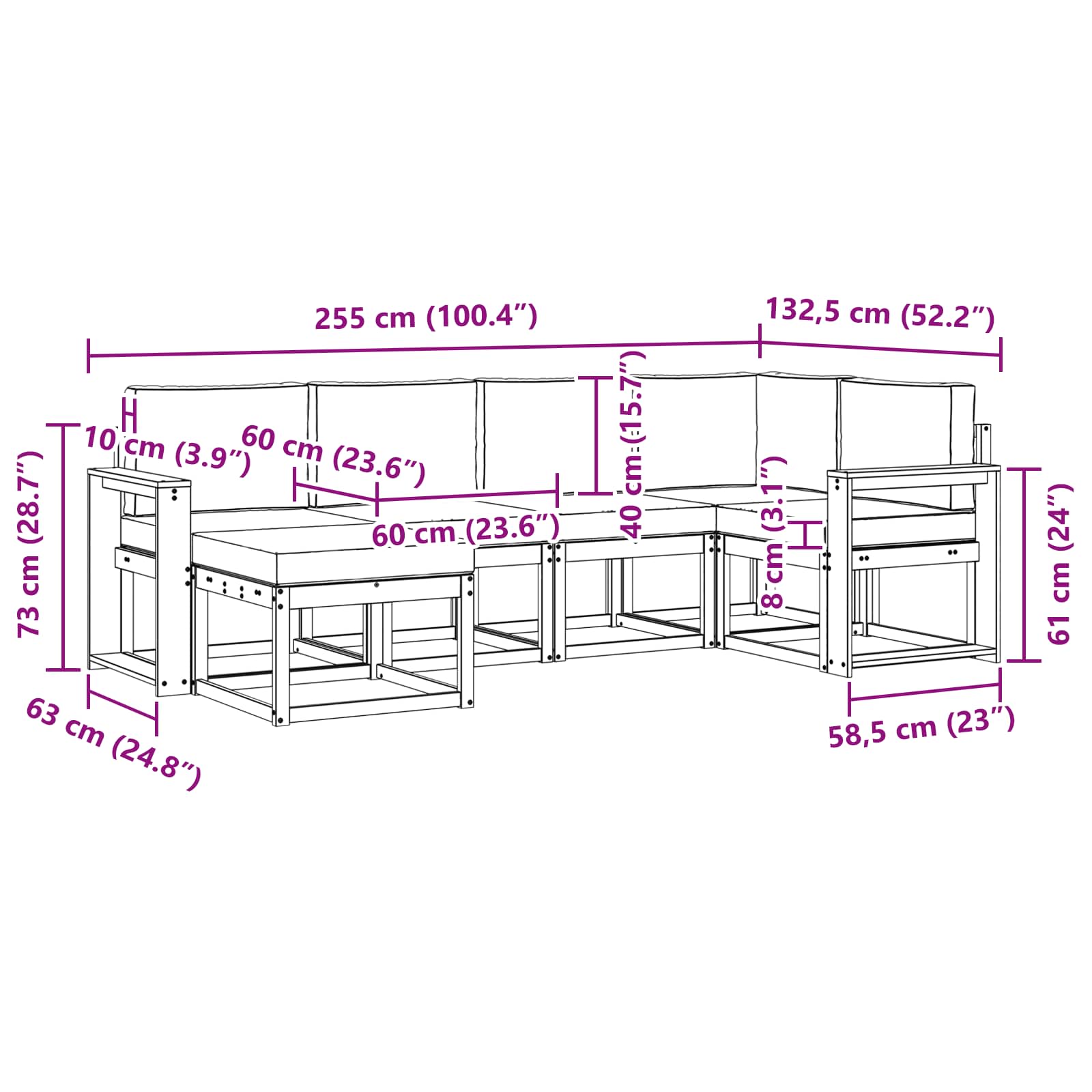 Set vanjskih sofa s jastukom 6 pcs Bijela i bež Poliester