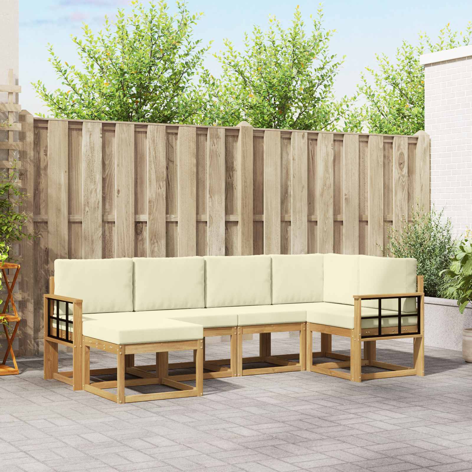 Set vanjskih sofa s jastukom 6 pcs Bijela i krem Poliester