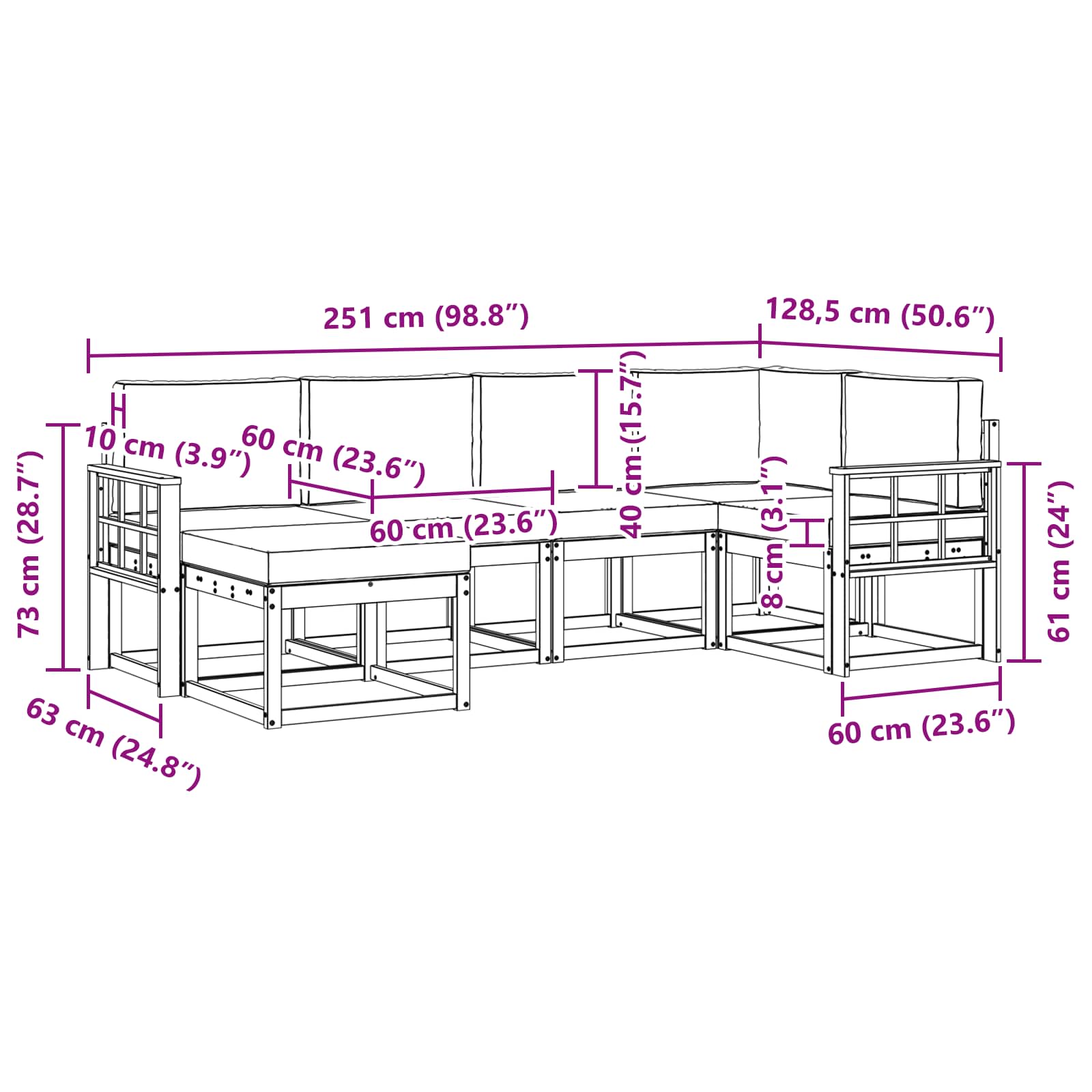 Set vanjskih sofa s jastukom 6 pcs Bijela i antracit Poliester