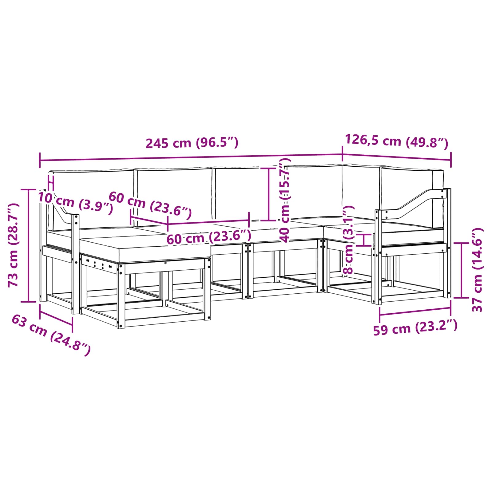 Set vanjskih sofa s jastukom 6 pcs Bijela i bež Poliester