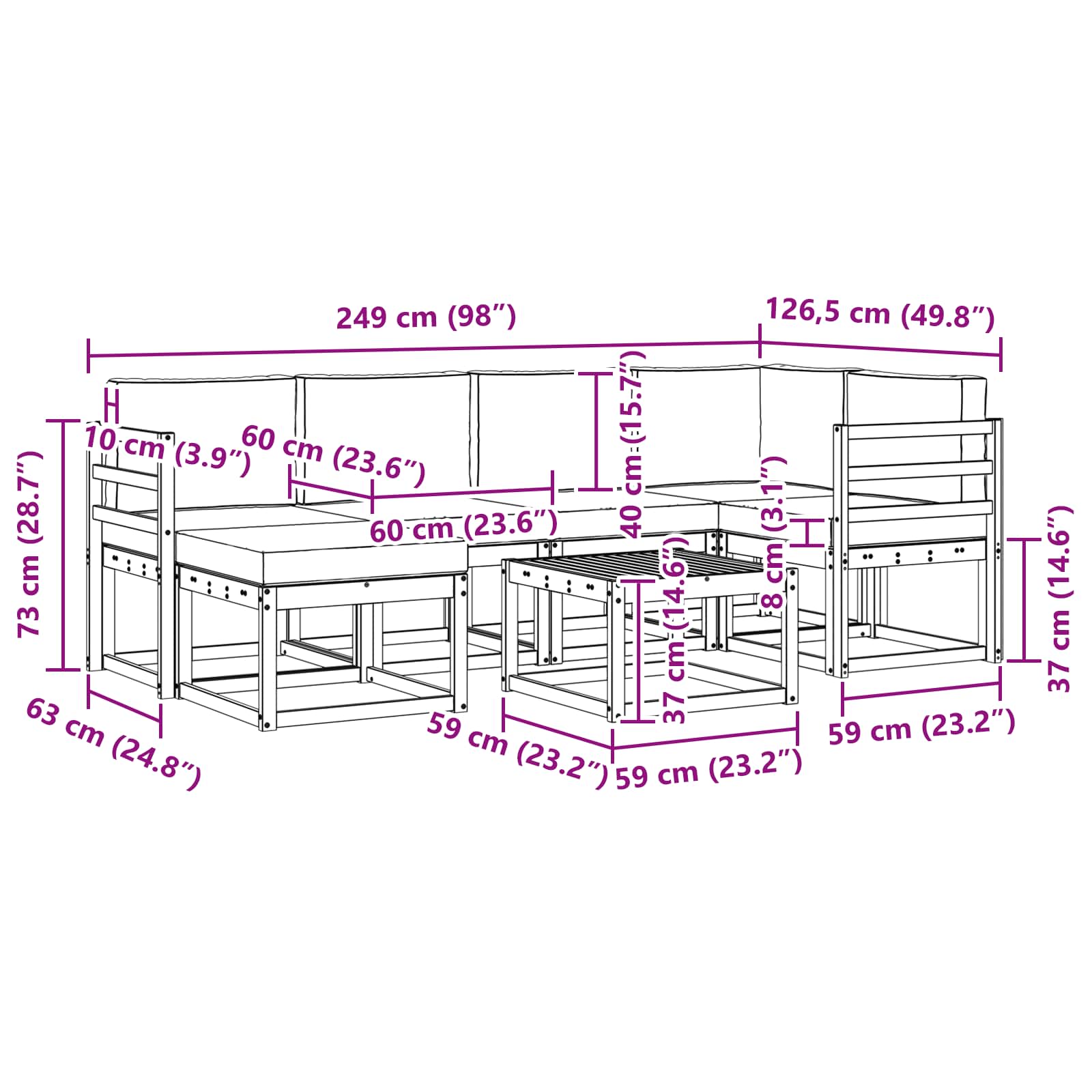 Set vanjskih sofa 7 pcs Bijela i antracit Čvrsto drvo akacije