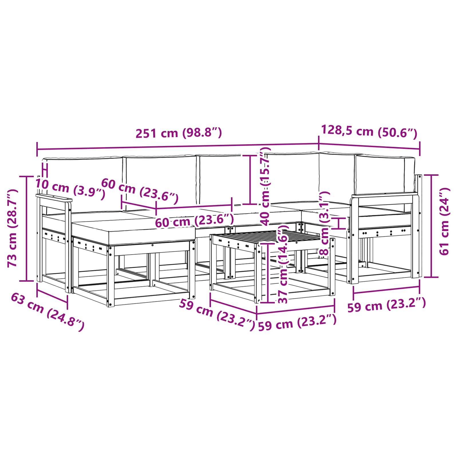 Set vanjskih sofa 7 pcs Bijela i krem Čvrsto drvo akacije