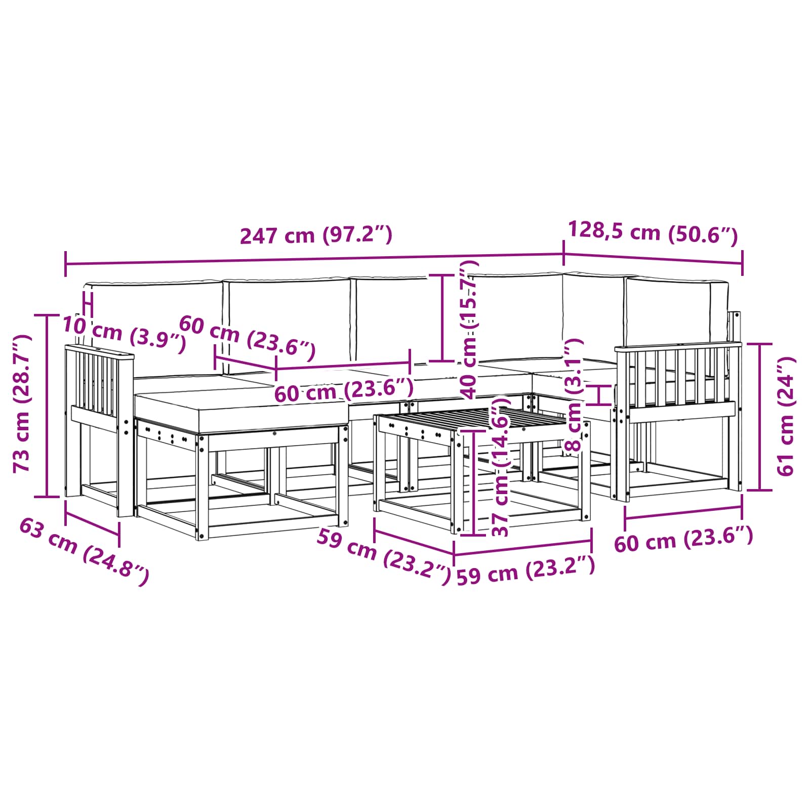 Set vanjskih sofa 7 pcs Bijela i krem Čvrsto drvo akacije