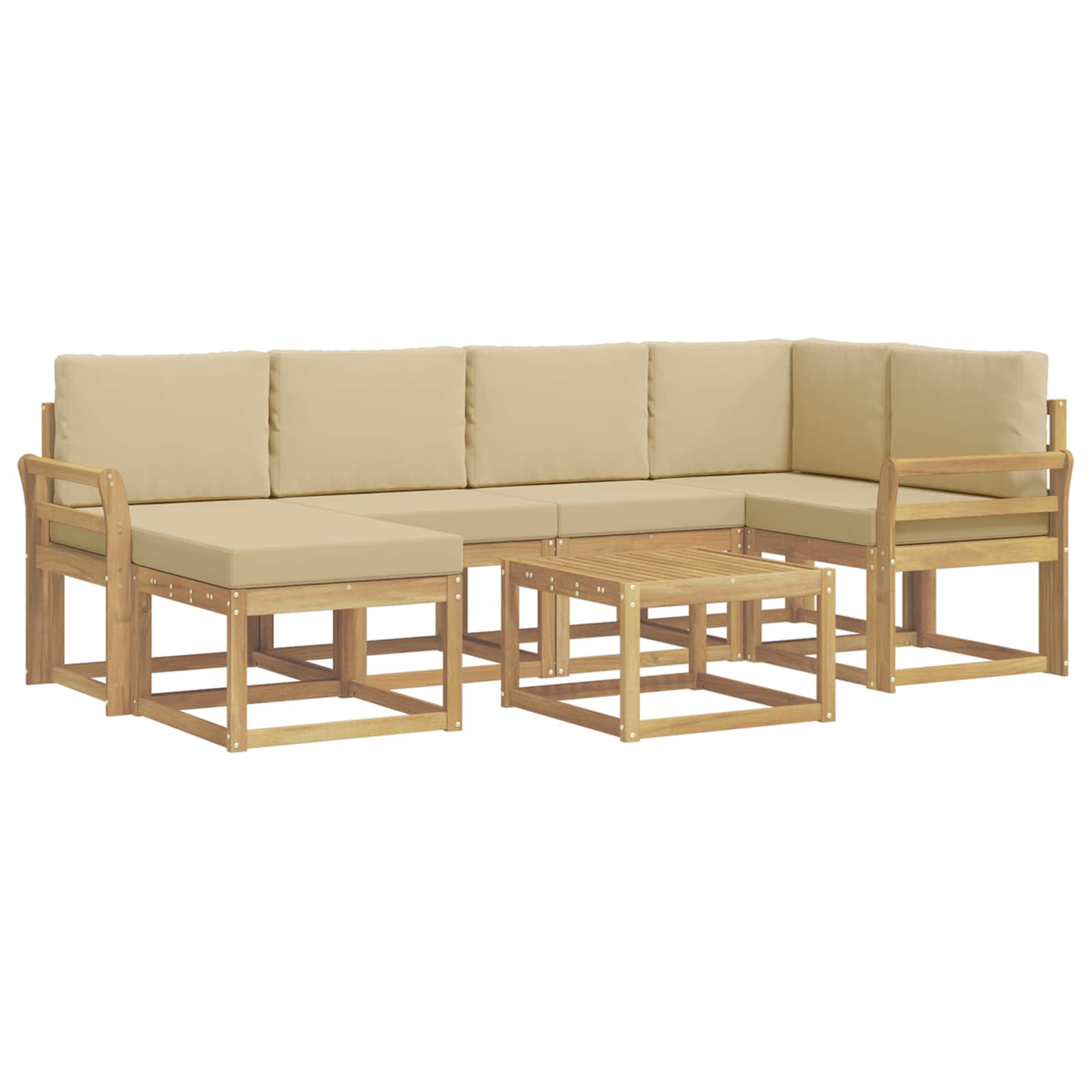 Set vanjskih sofa 7 pcs Bijela i bež Čvrsto drvo akacije