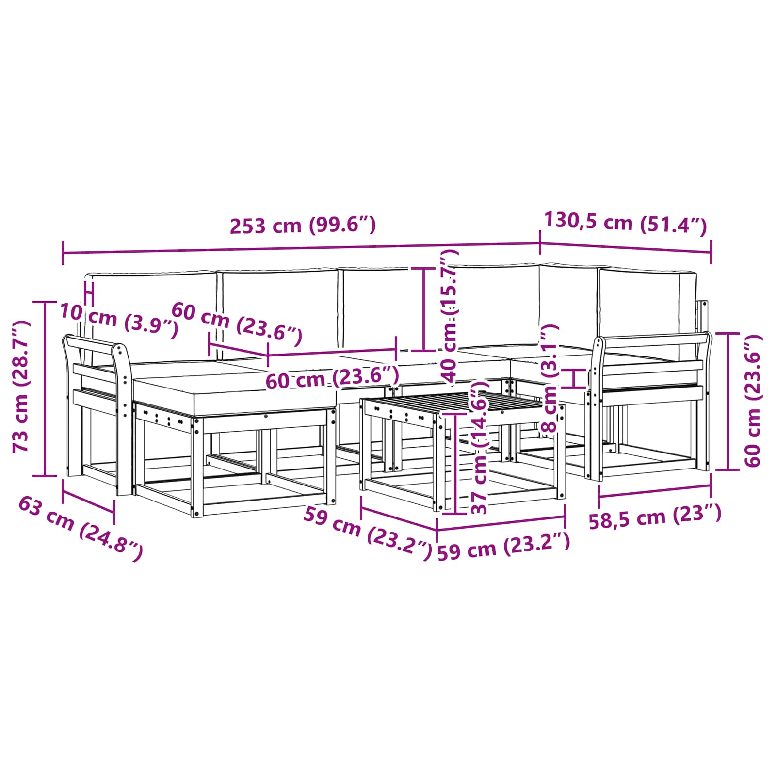 Set vanjskih sofa 7 pcs Bijela i bež Čvrsto drvo akacije