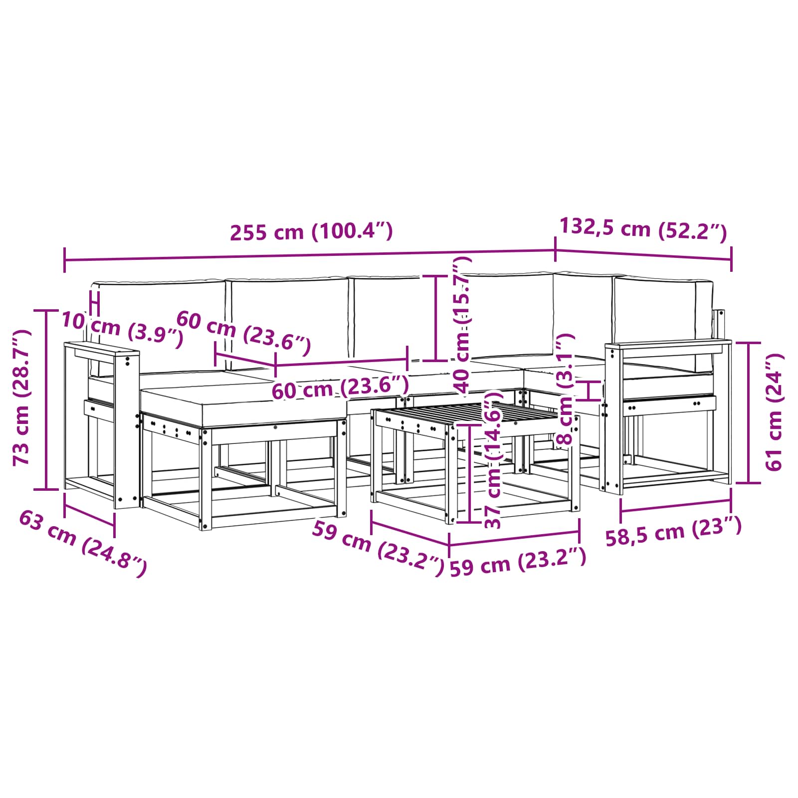 Set vanjskih sofa 7 pcs Bijela i krem Čvrsto drvo akacije