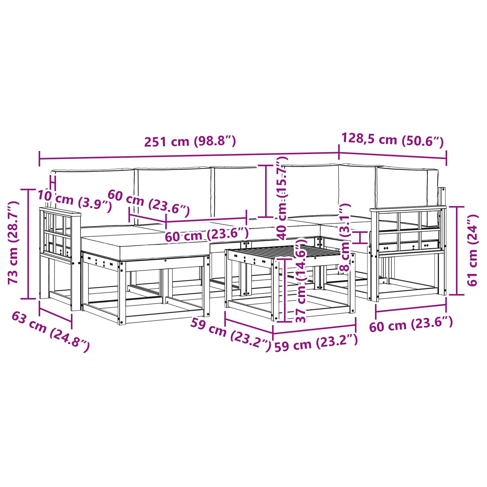 Set vanjskih sofa 7 pcs Bijela i krem Čvrsto drvo akacije