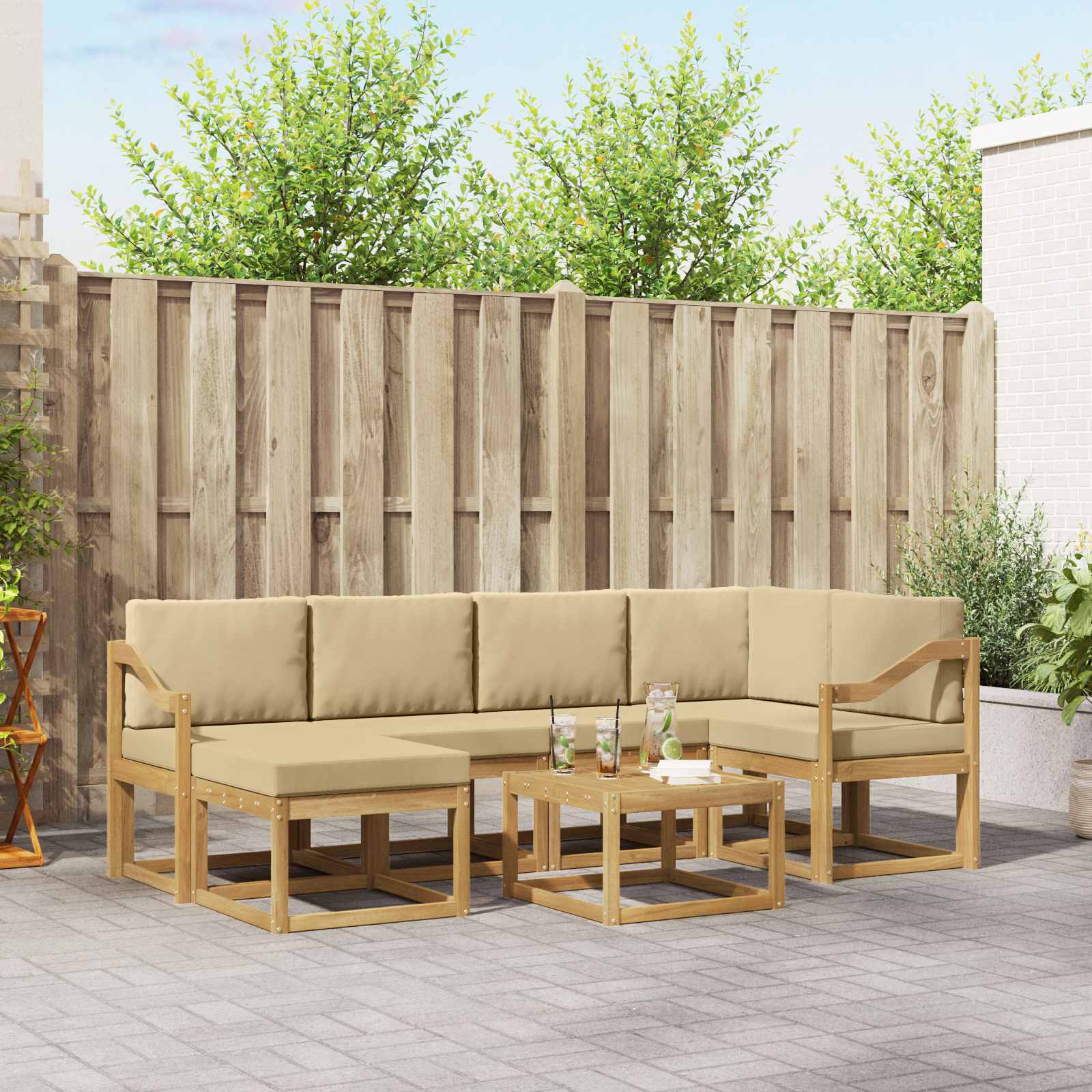 Set vanjskih sofa 7 pcs Bijela i bež Čvrsto drvo akacije