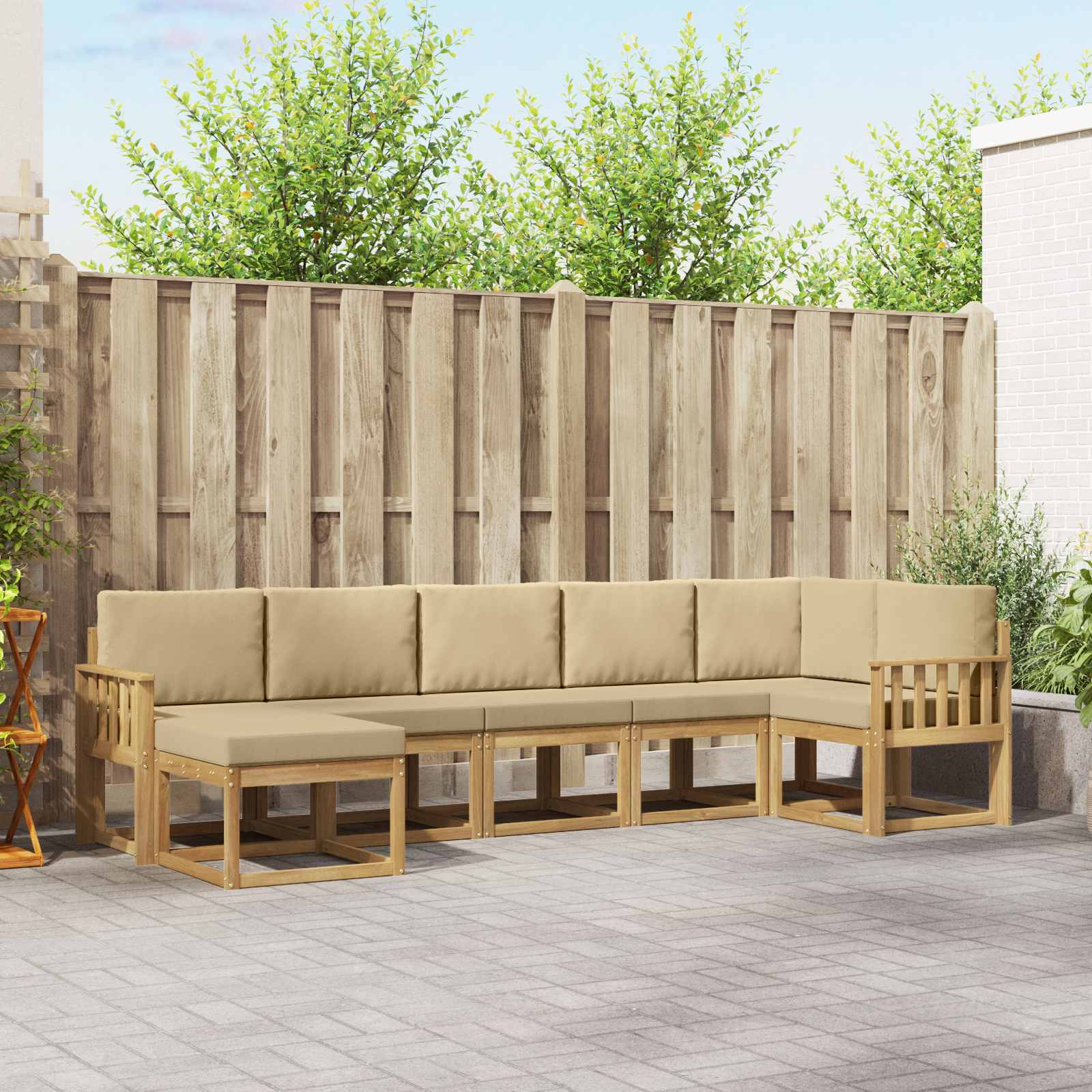 Set vanjskih sofa s jastukom 7 pcs Bijela i bež Poliester