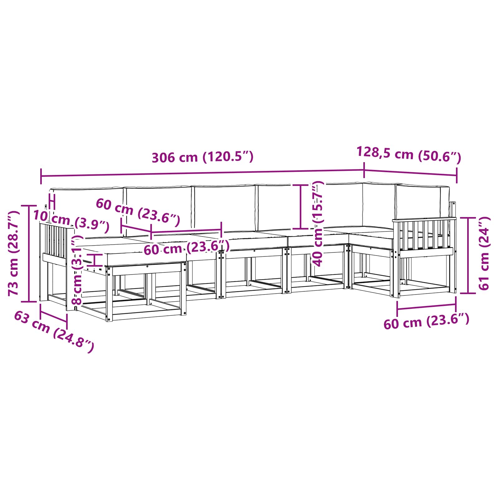 Set vanjskih sofa s jastukom 7 pcs Bijela i bež Poliester