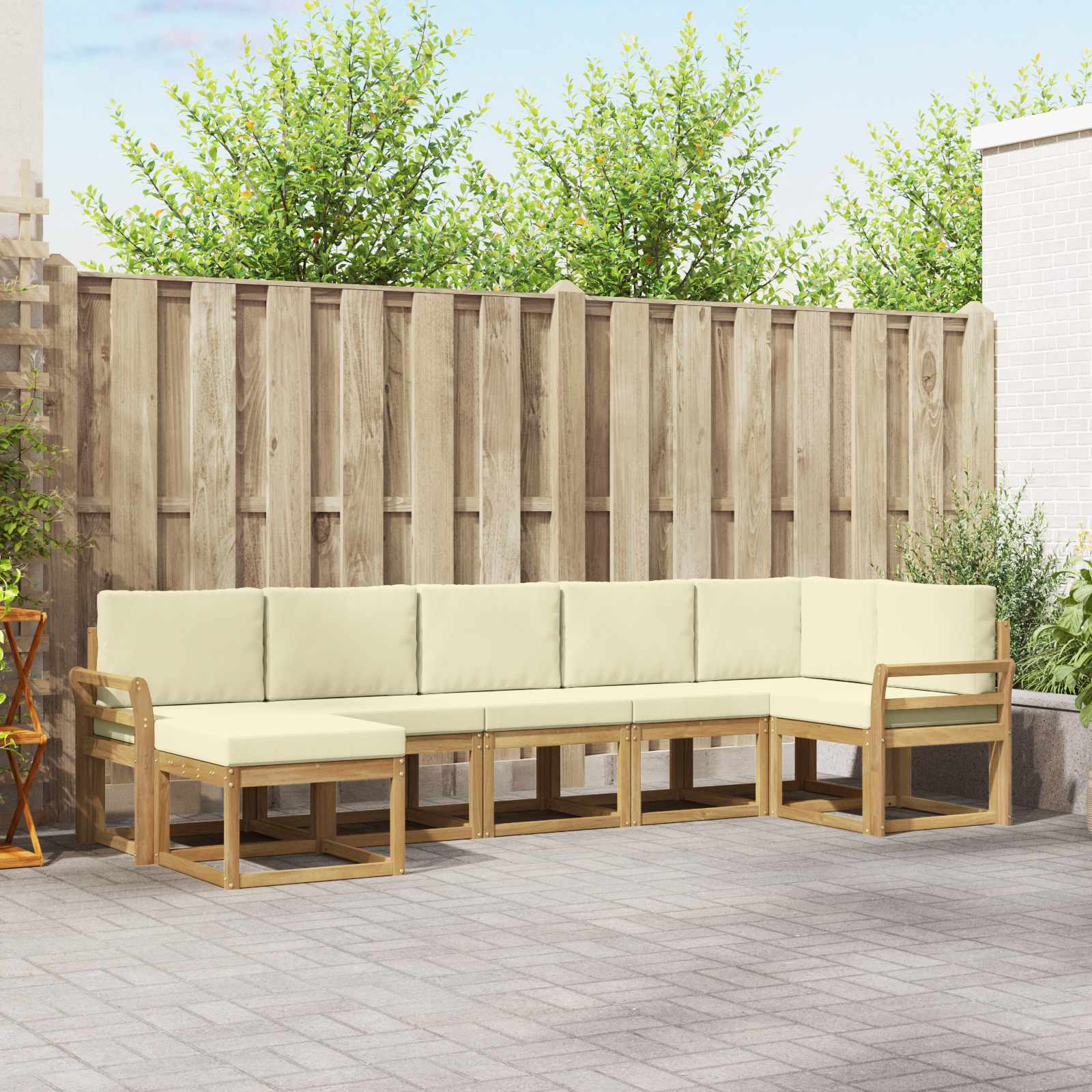 Set vanjskih sofa s jastukom 7 pcs Bijela i krem Poliester