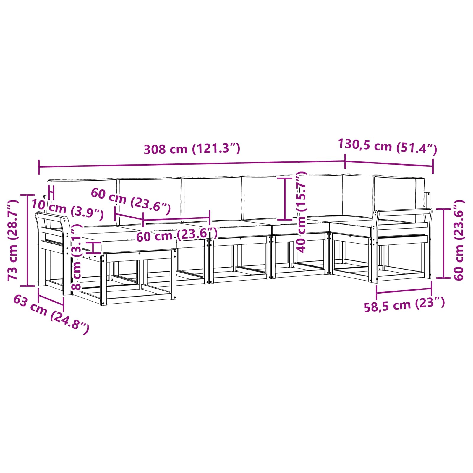 Set vanjskih sofa s jastukom 7 pcs Bijela i bež Poliester