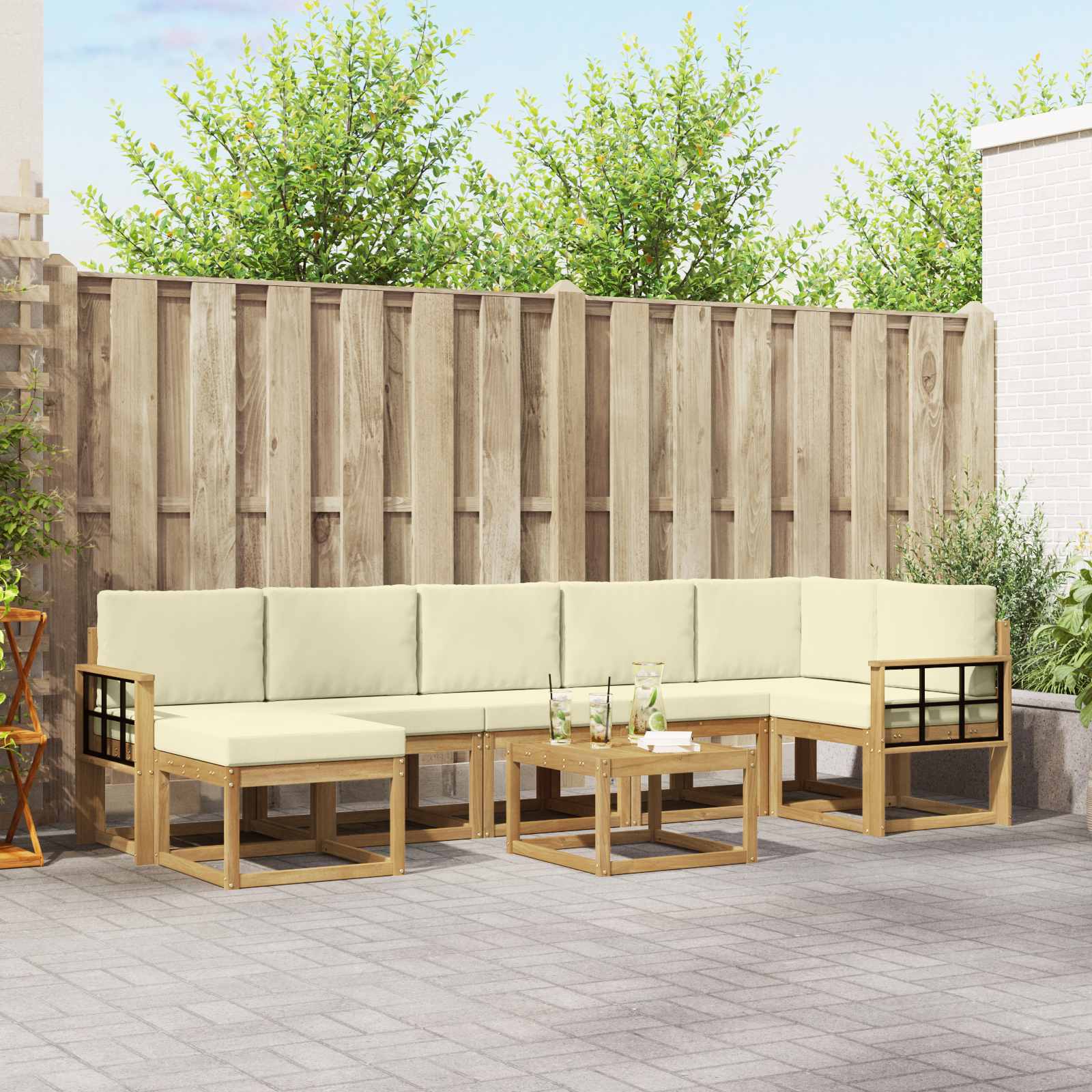 Set vanjskih sofa s jastukom 8 pcs Bijela i krem Poliester