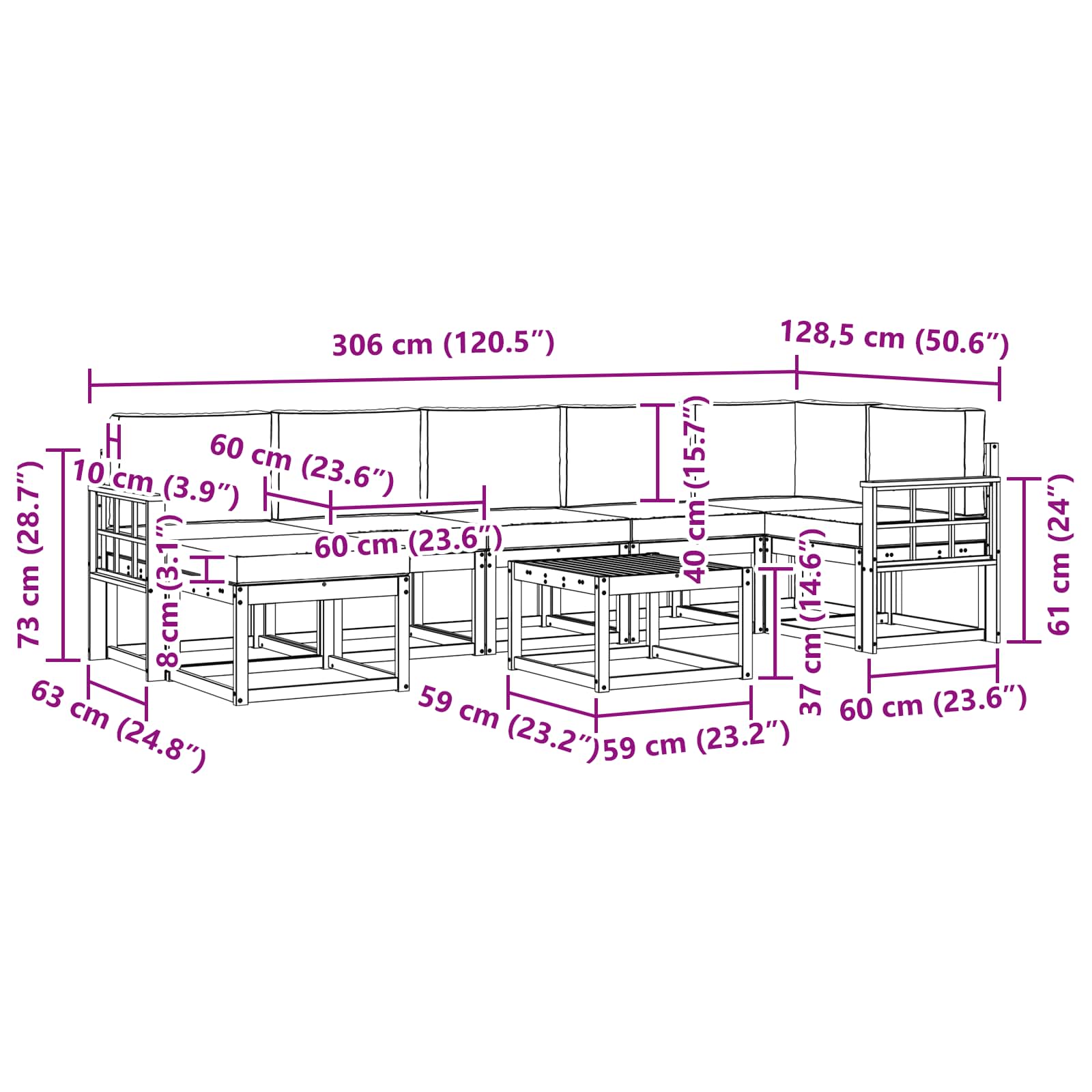 Set vanjskih sofa s jastukom 8 pcs Bijela i bež Poliester